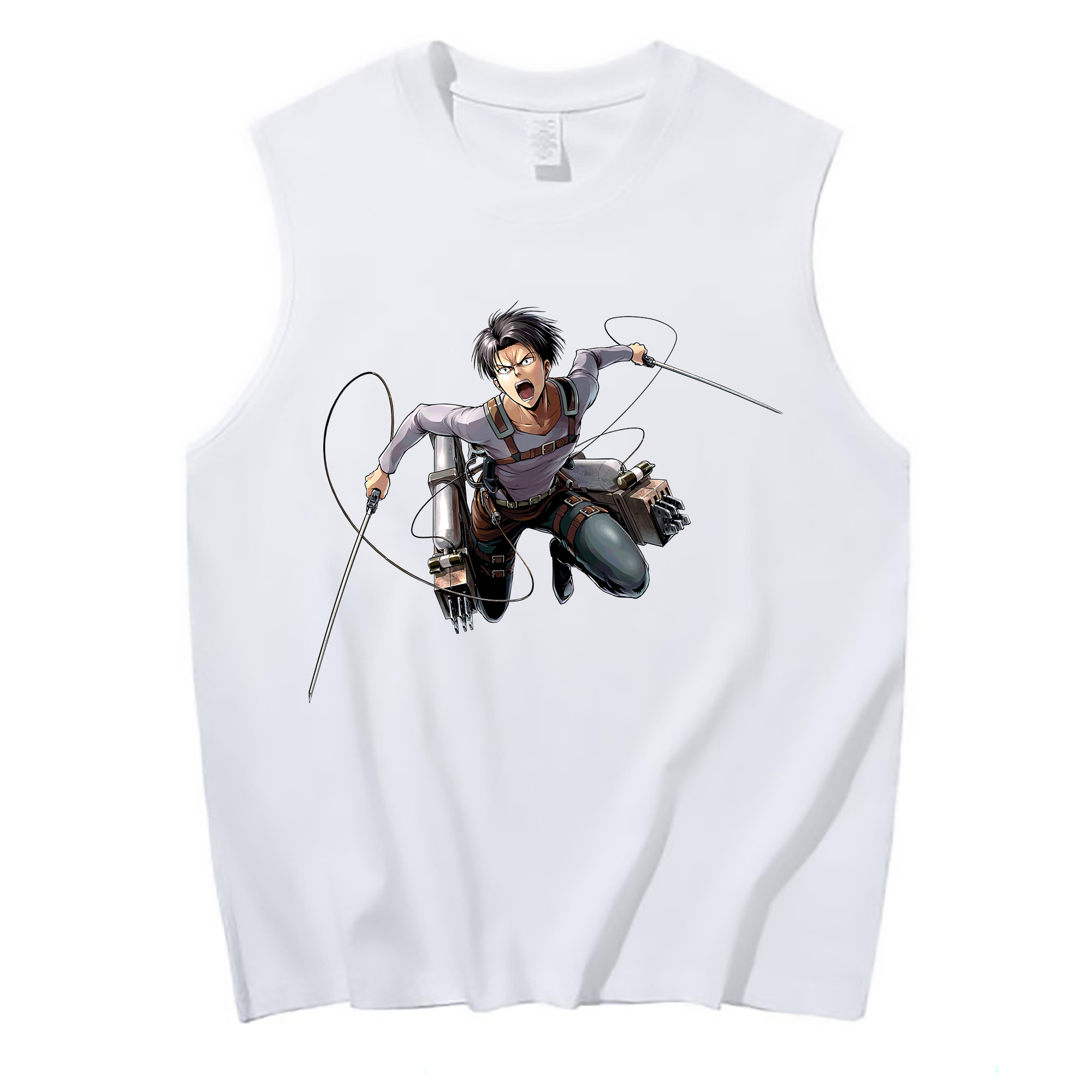 （画像用） 進撃の巨人 リヴァイ·アッカーマン Attack on Titan Levi Ackerman コットン100％タンクトップ（フロントプリント）