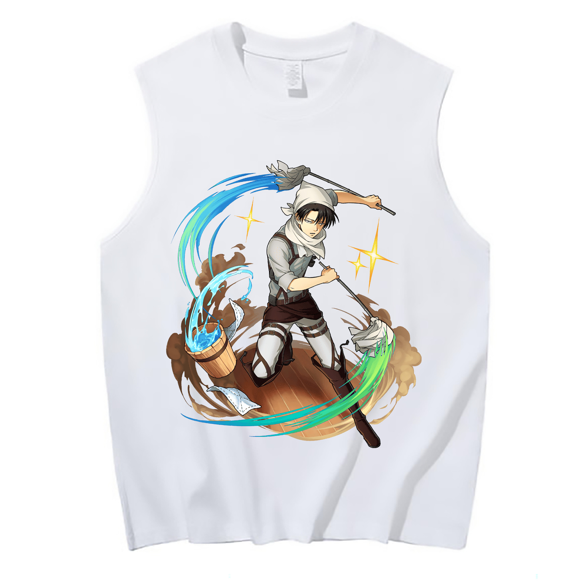 （画像用） 進撃の巨人 リヴァイ·アッカーマン Attack on Titan Levi Ackerman コットン100％タンクトップ（フロントプリント）