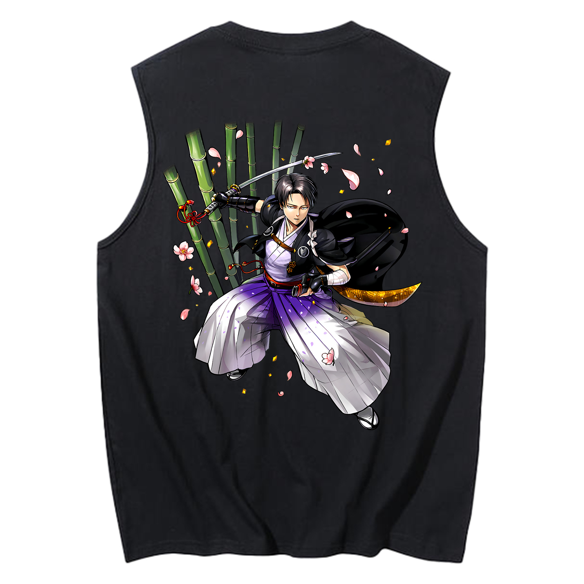（画像用） 進撃の巨人 リヴァイ·アッカーマン Attack on Titan Levi Ackerman コットン100％タンクトップ（背面プリント）