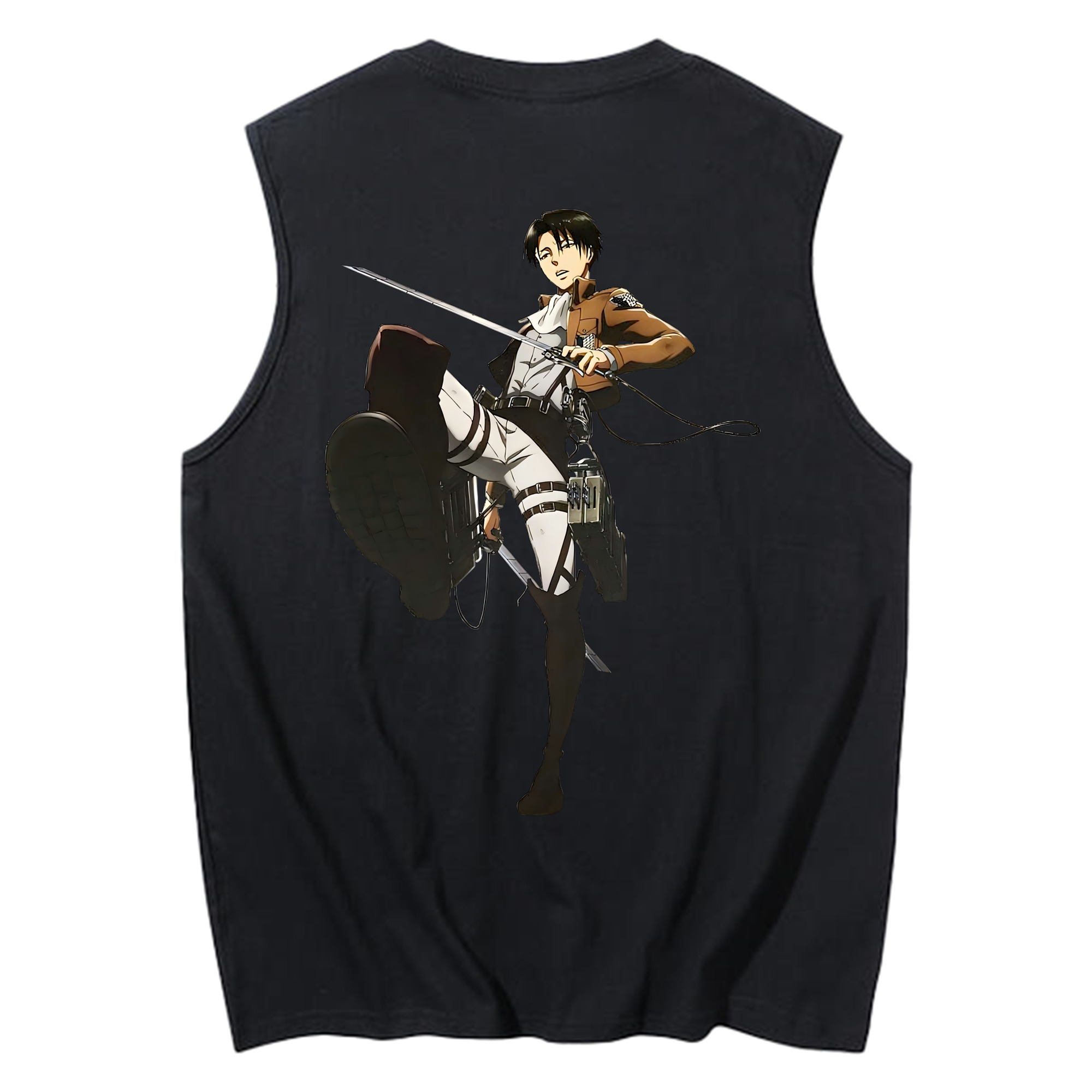 （画像用） 進撃の巨人 リヴァイ·アッカーマン Attack on Titan Levi Ackerman コットン100％タンクトップ（背面プリント）