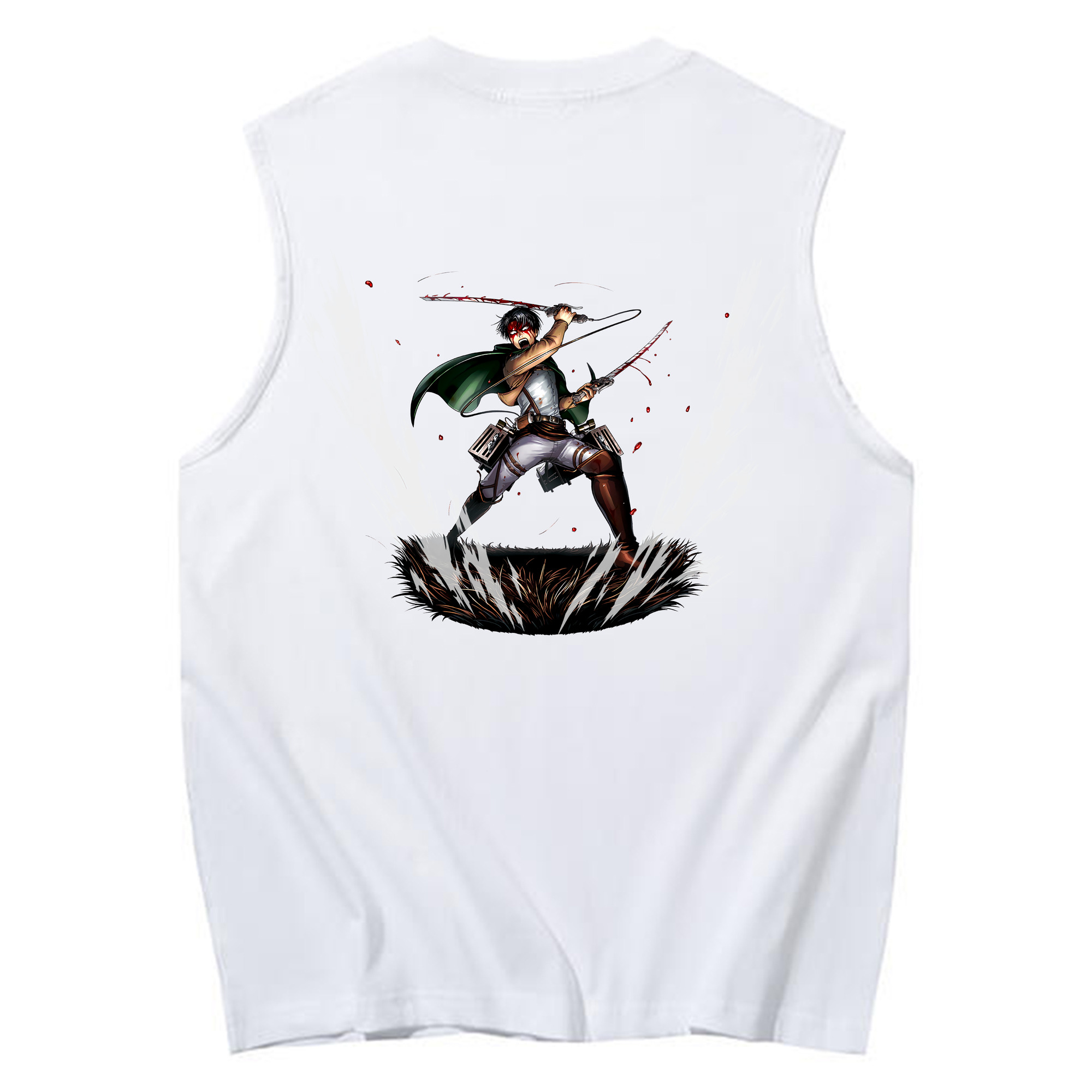 （画像用） 進撃の巨人 リヴァイ·アッカーマン Attack on Titan Levi Ackerman コットン100％タンクトップ（背面プリント）