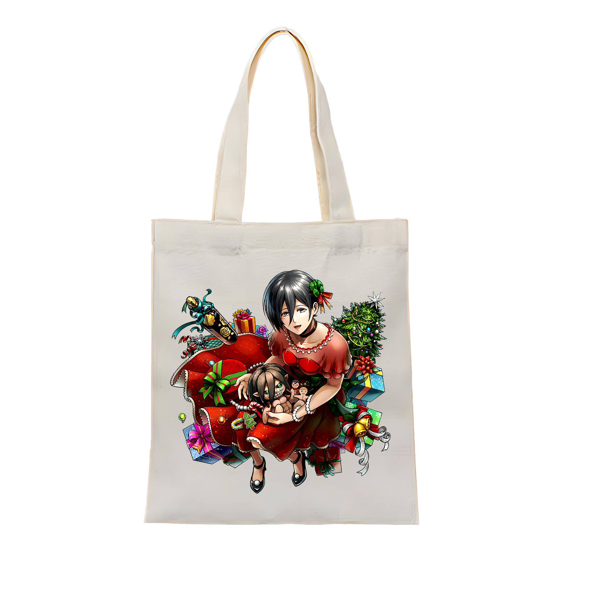 （画像用） 進撃の巨人 ミカサ·アッカーマン Attack on Titan Mikasa Ackerman 縦型キャンバス生地手提げバッグ　トートバッグ