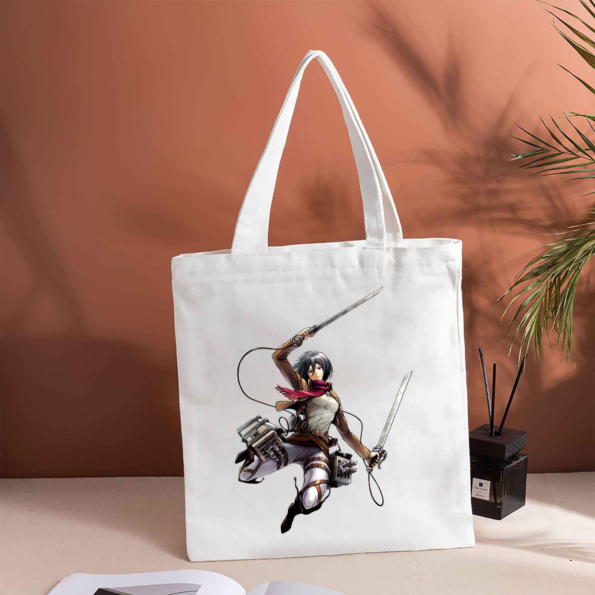 進撃の巨人 ミカサ·アッカーマン Attack on Titan Mikasa Ackerman 縦型キャンバス生地手提げバッグ　トートバッグ