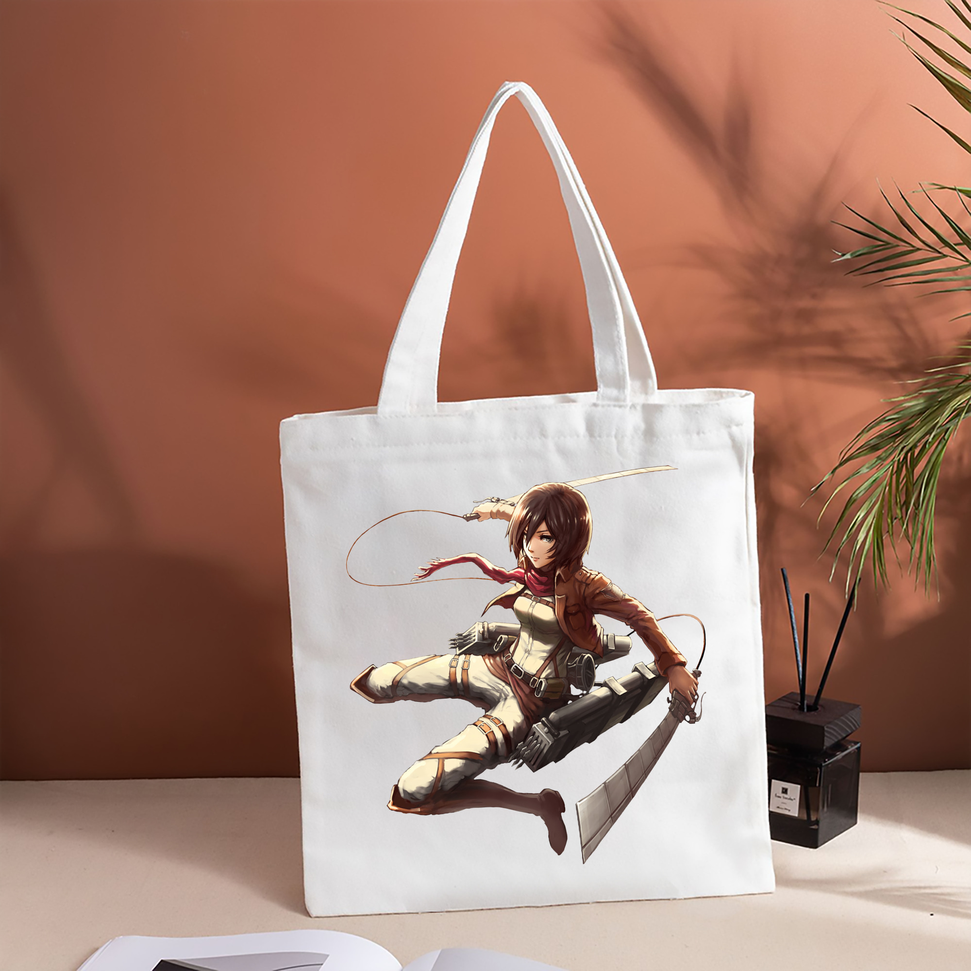 進撃の巨人 ミカサ·アッカーマン Attack on Titan Mikasa Ackerman 縦型キャンバス生地手提げバッグ　トートバッグ