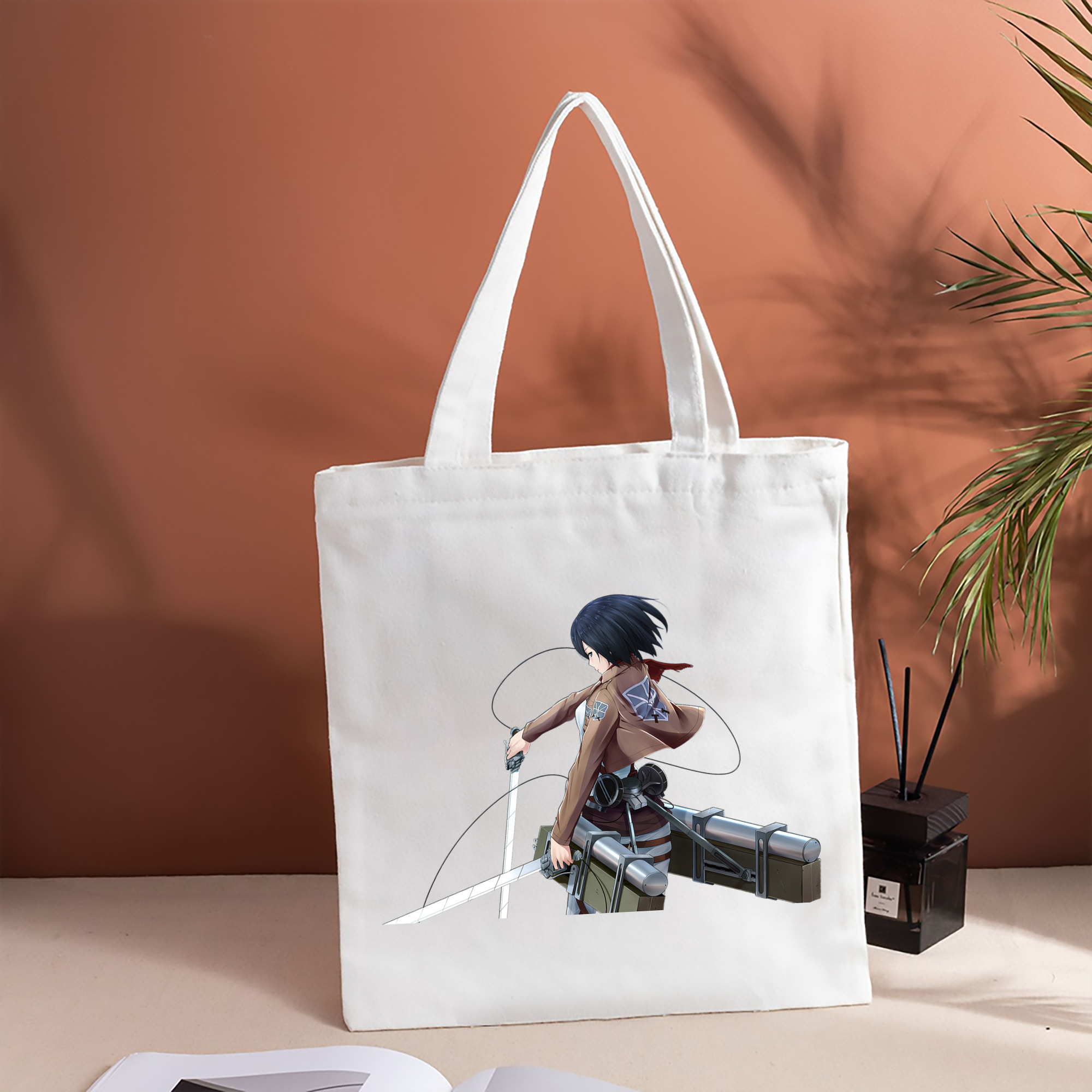 進撃の巨人 ミカサ·アッカーマン Attack on Titan Mikasa Ackerman 縦型キャンバス生地手提げバッグ　トートバッグ