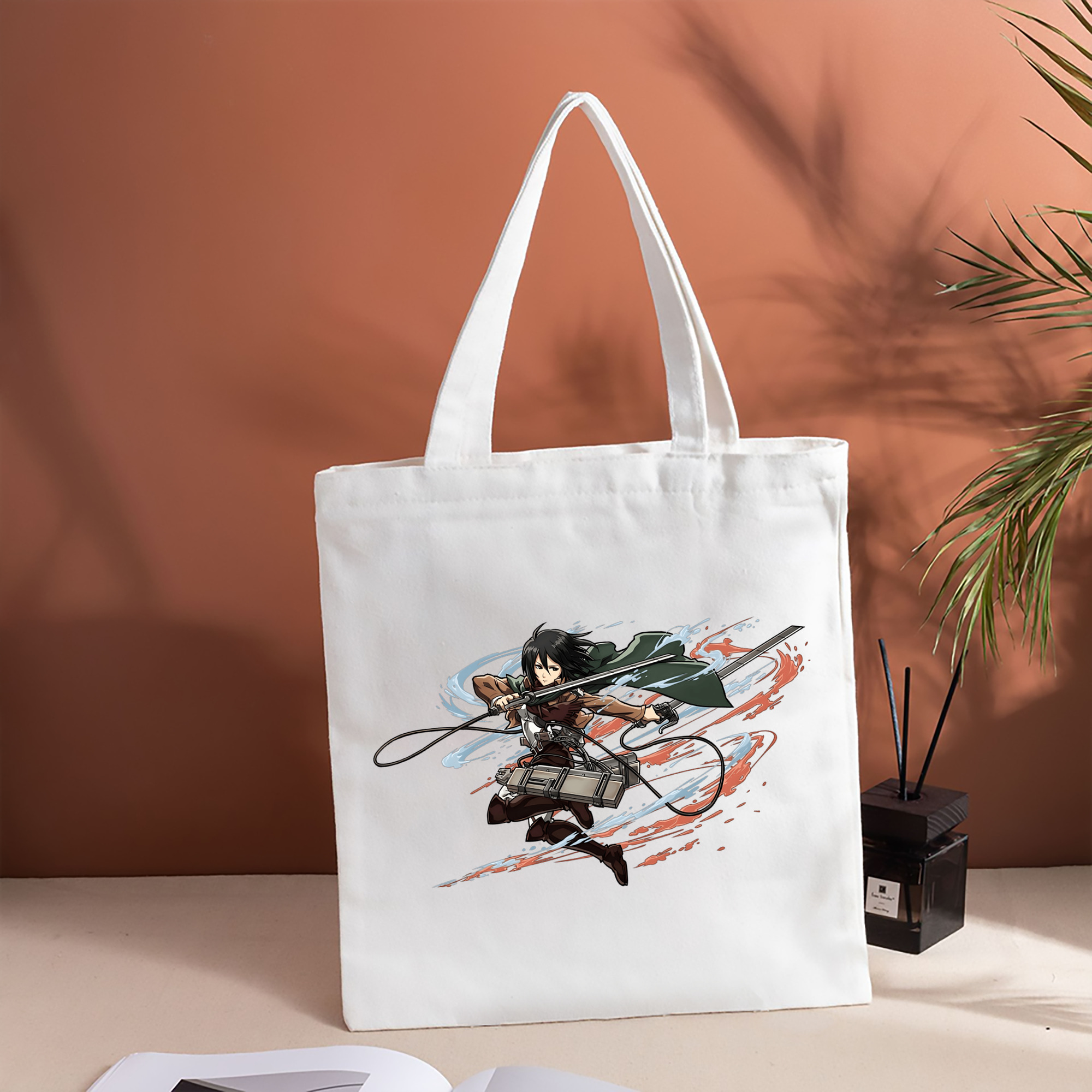 進撃の巨人 ミカサ·アッカーマン Attack on Titan Mikasa Ackerman 縦型キャンバス生地手提げバッグ　トートバッグ