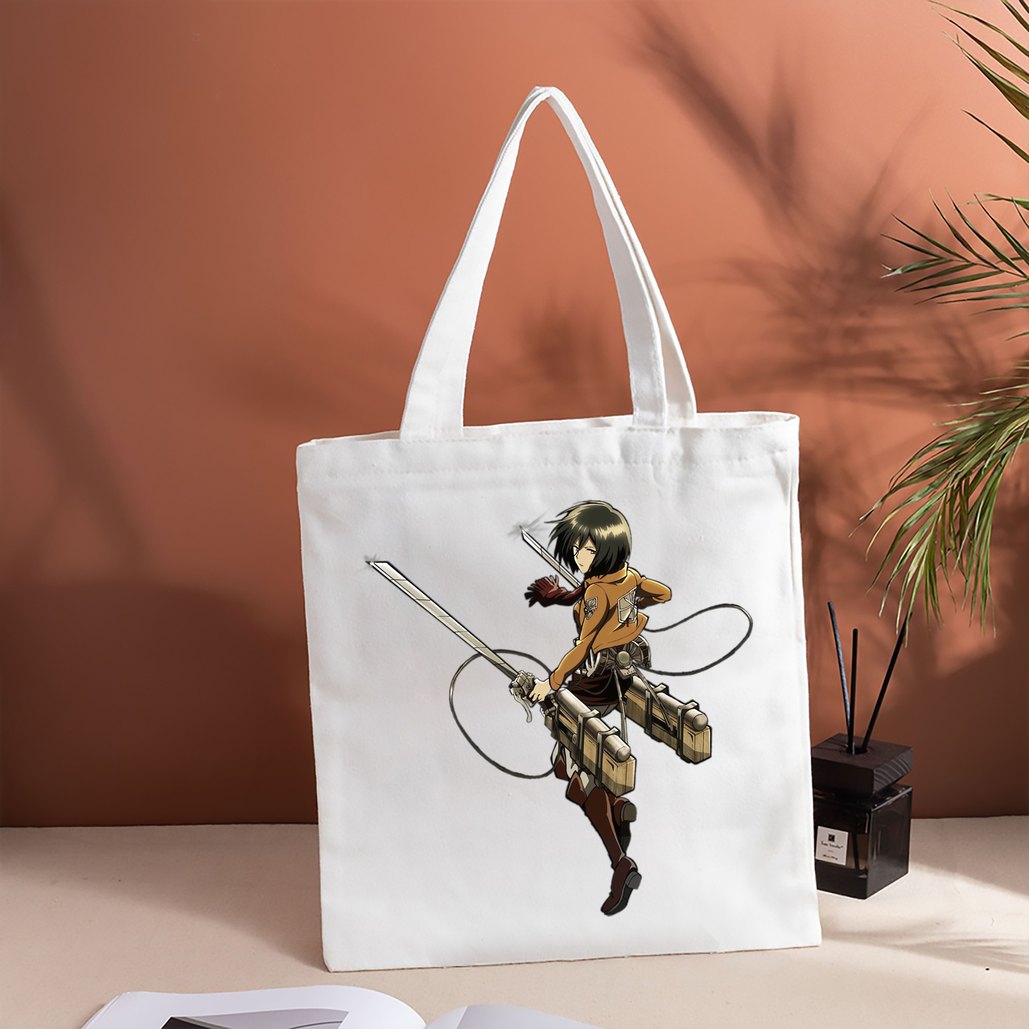 進撃の巨人 ミカサ·アッカーマン Attack on Titan Mikasa Ackerman 縦型キャンバス生地手提げバッグ　トートバッグ