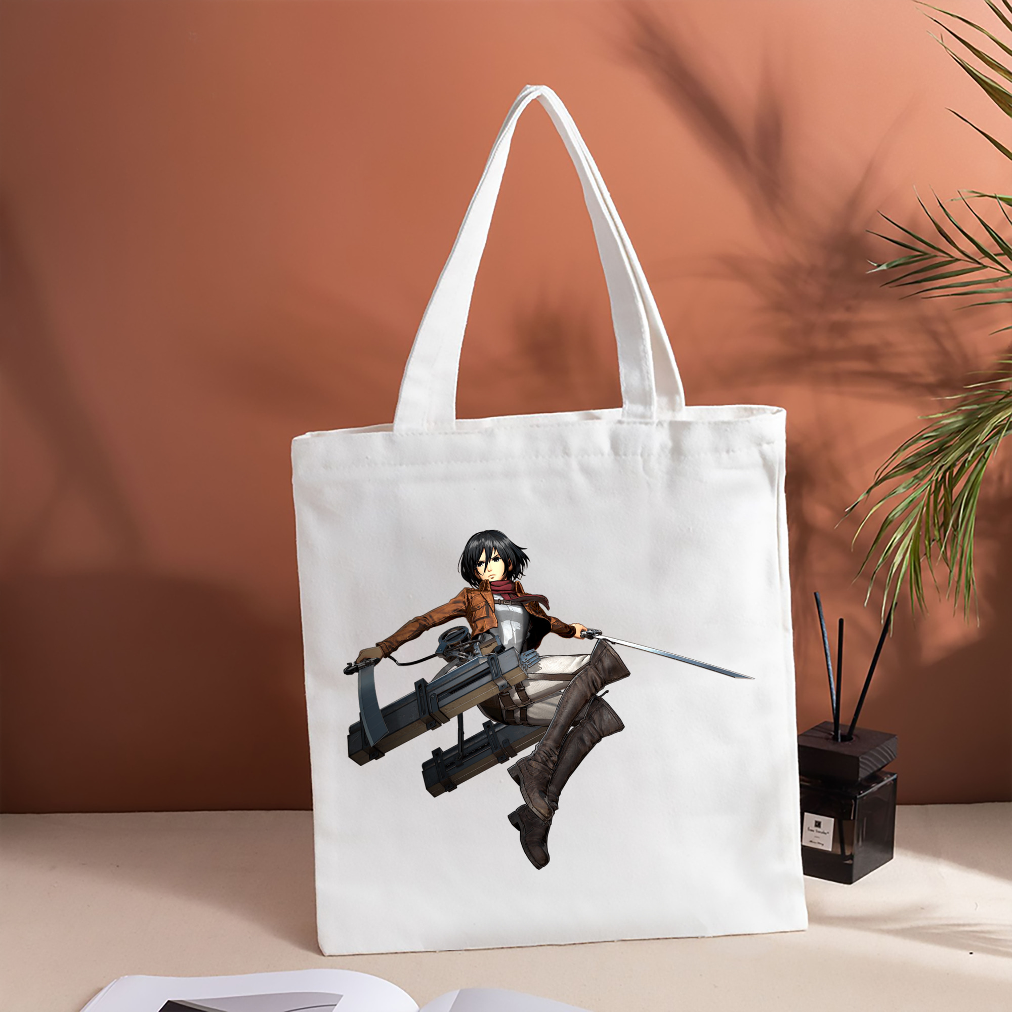 進撃の巨人 ミカサ·アッカーマン Attack on Titan Mikasa Ackerman 縦型キャンバス生地手提げバッグ　トートバッグ