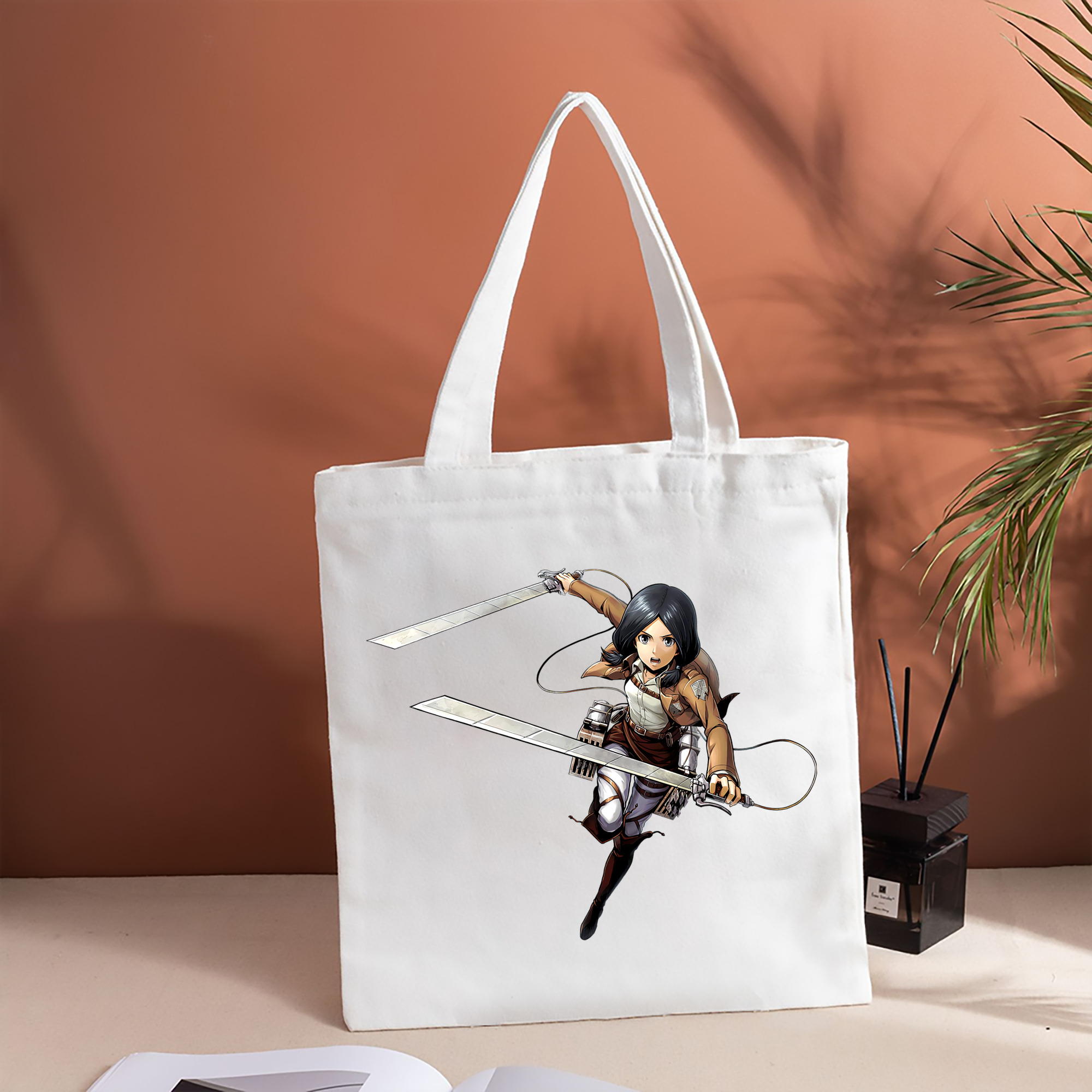 進撃の巨人 ミカサ·アッカーマン Attack on Titan Mikasa Ackerman 縦型キャンバス生地手提げバッグ　トートバッグ