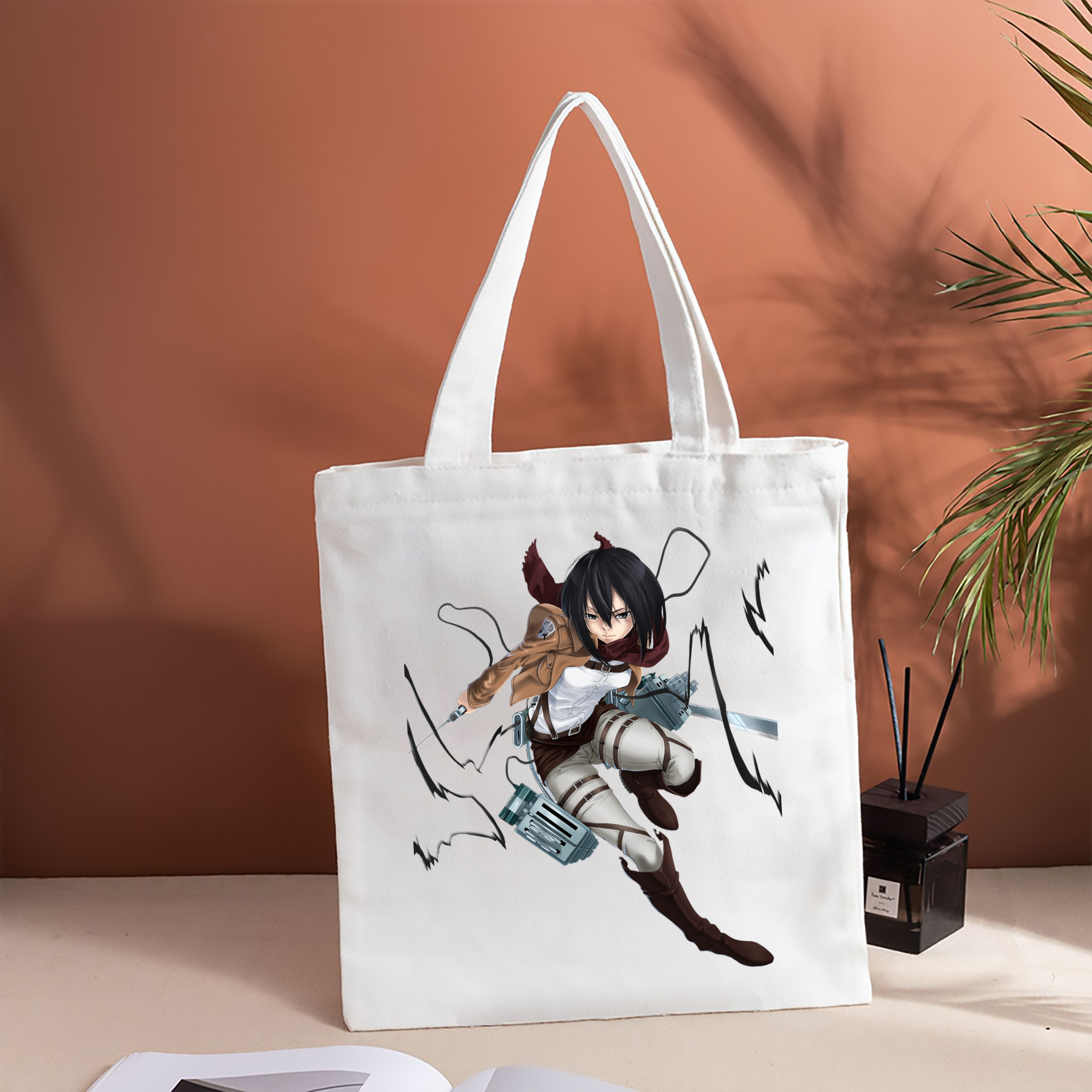 進撃の巨人 ミカサ·アッカーマン Attack on Titan Mikasa Ackerman 縦型キャンバス生地手提げバッグ　トートバッグ