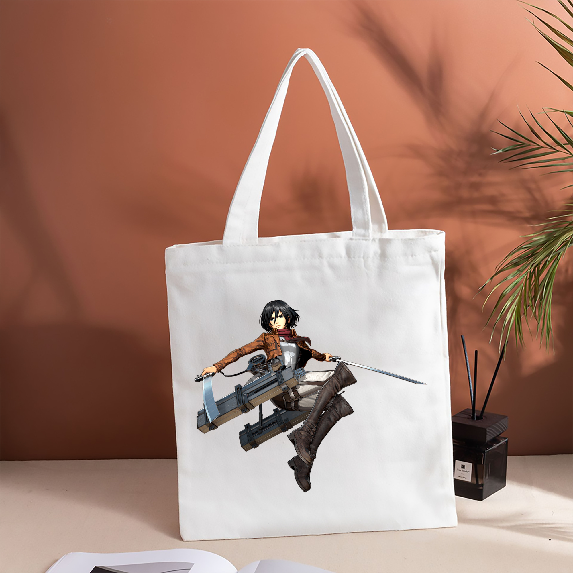進撃の巨人 ミカサ·アッカーマン Attack on Titan Mikasa Ackerman 縦型キャンバス生地手提げバッグ　トートバッグ