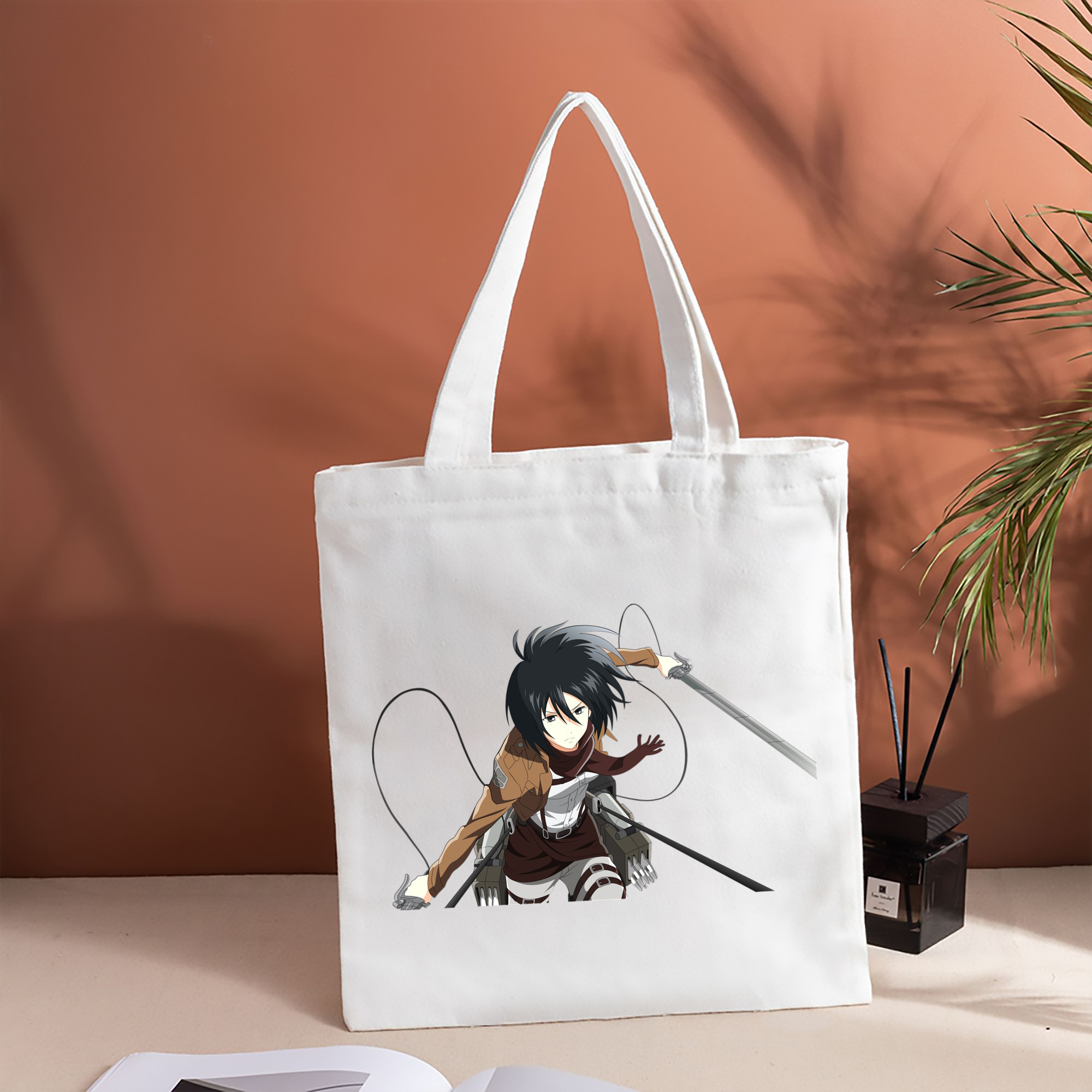 進撃の巨人 ミカサ·アッカーマン Attack on Titan Mikasa Ackerman 縦型キャンバス生地手提げバッグ　トートバッグ