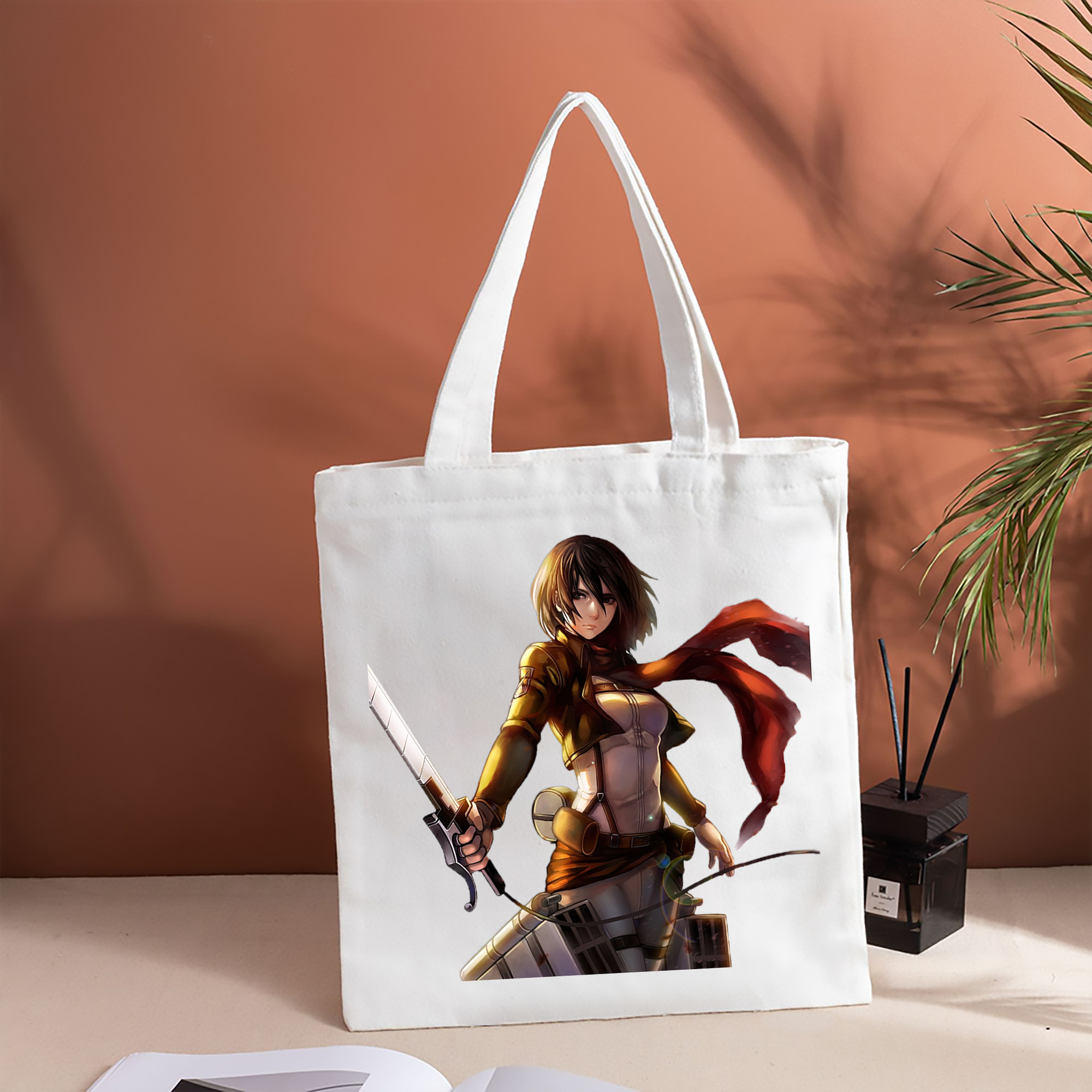 進撃の巨人 ミカサ·アッカーマン Attack on Titan Mikasa Ackerman 縦型キャンバス生地手提げバッグ　トートバッグ