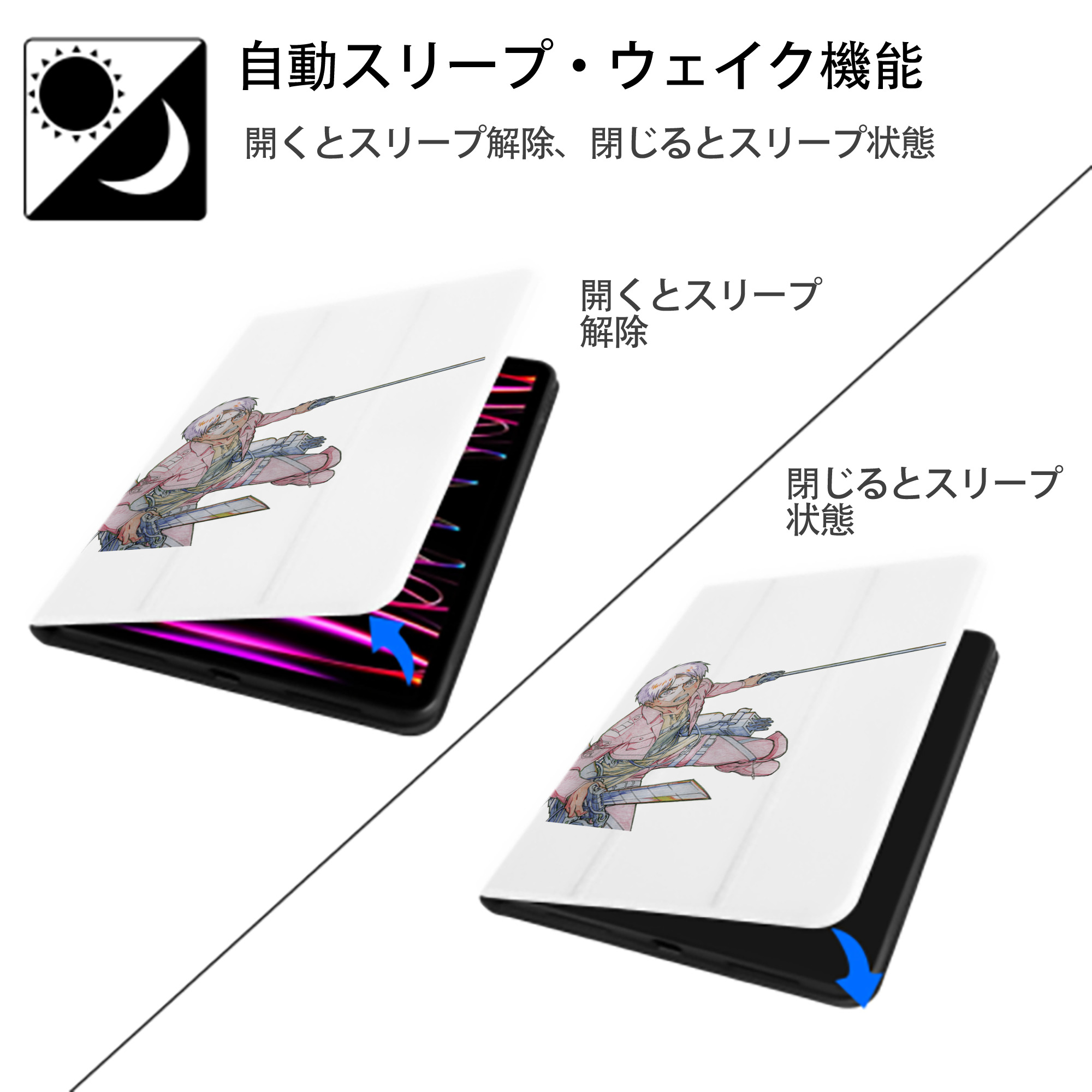 進撃の巨人 エレン･イェーガー Attack on Titan Eren Jäger IPad ケース ペン収納付き 三つ折りスタンド PUレザー×シリコン 対応機種9.5/10.5/10.9インチ