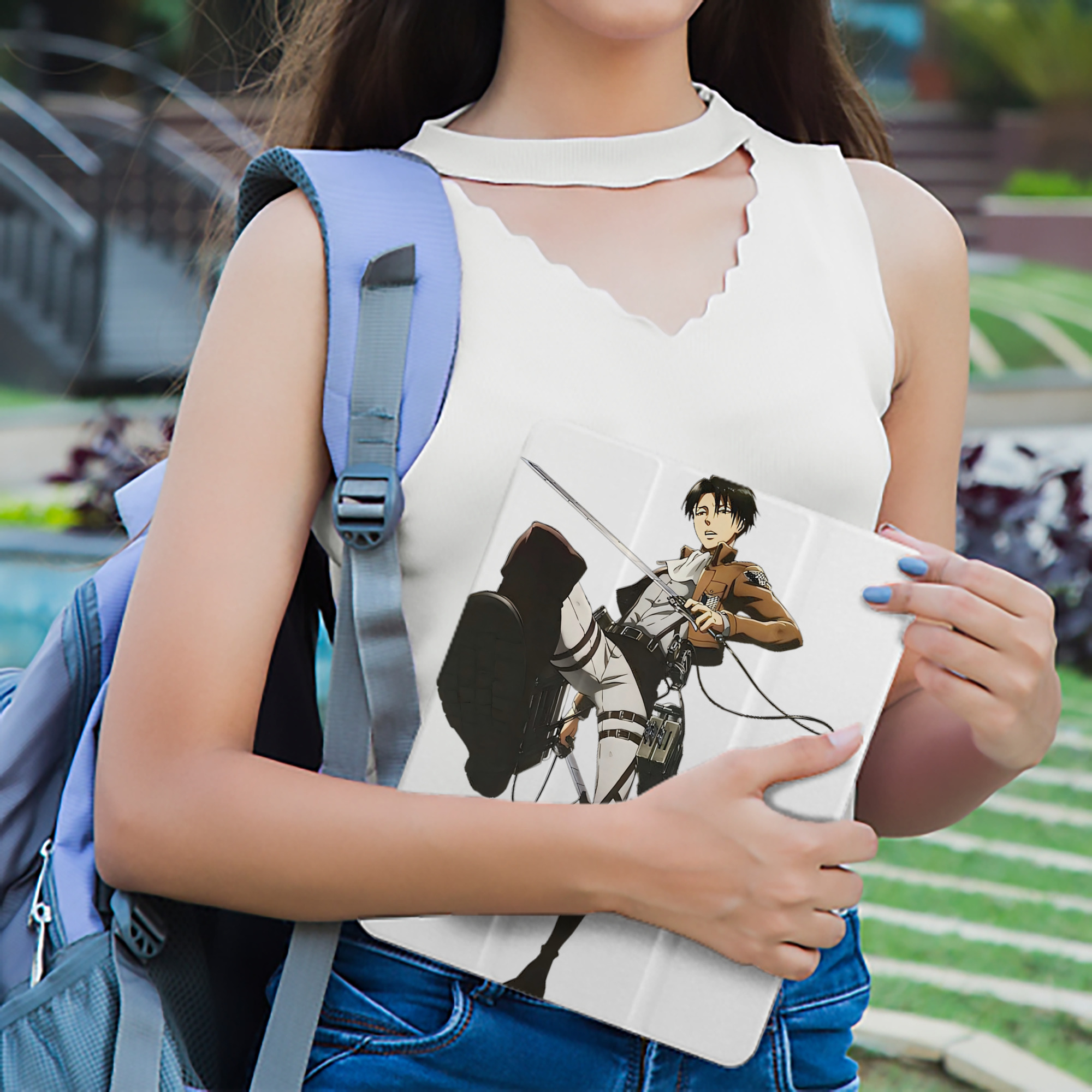 進撃の巨人 リヴァイ·アッカーマン Attack on Titan Levi Ackerman IPad ケース ペン収納付き 三つ折りスタンド PUレザー×シリコン 対応機種9.5/10.5/10.9インチ