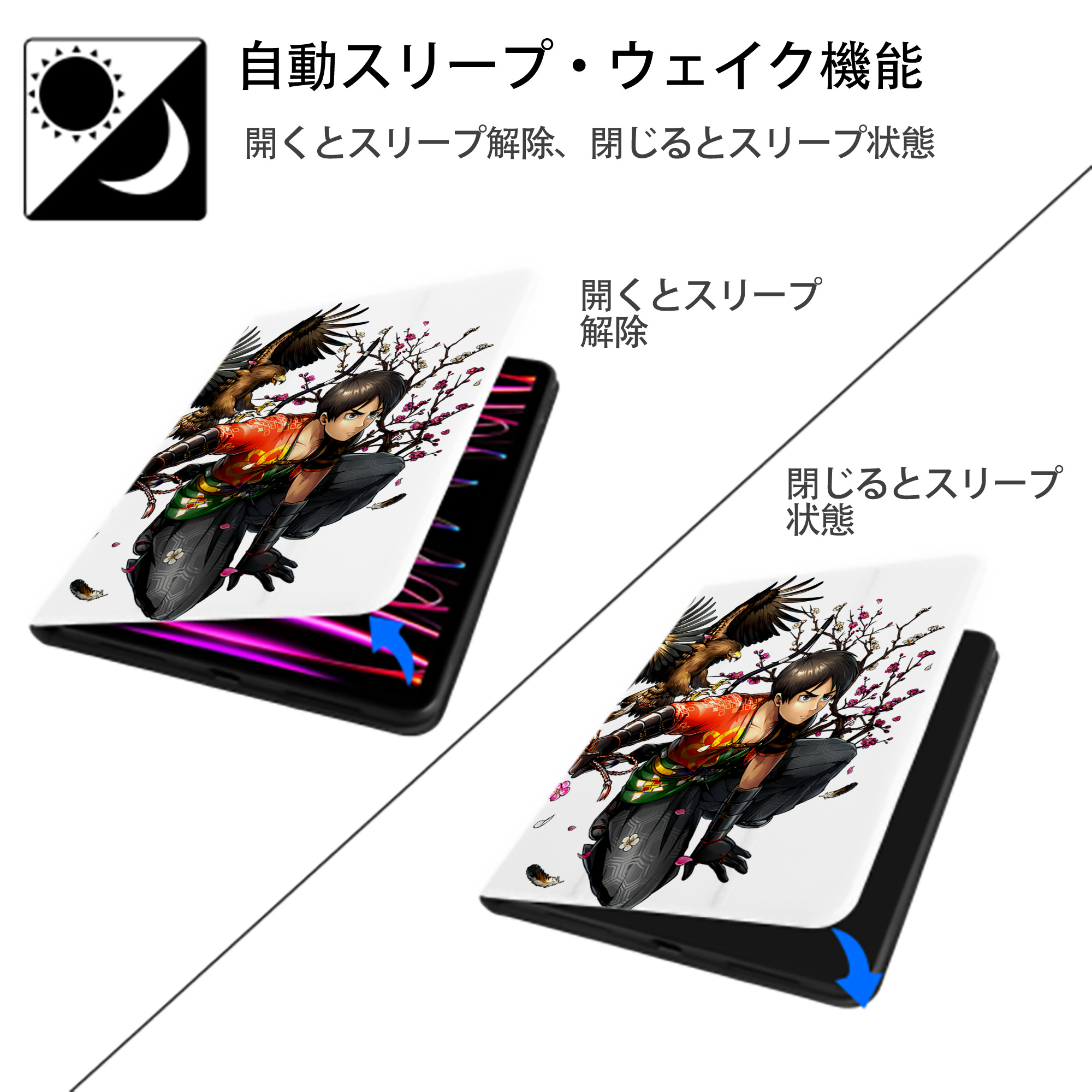 進撃の巨人 エレン･イェーガー Attack on Titan Eren Jäger IPad ケース ペン収納付き 三つ折りスタンド PUレザー×シリコン 対応機種9.5/10.5/10.9インチ