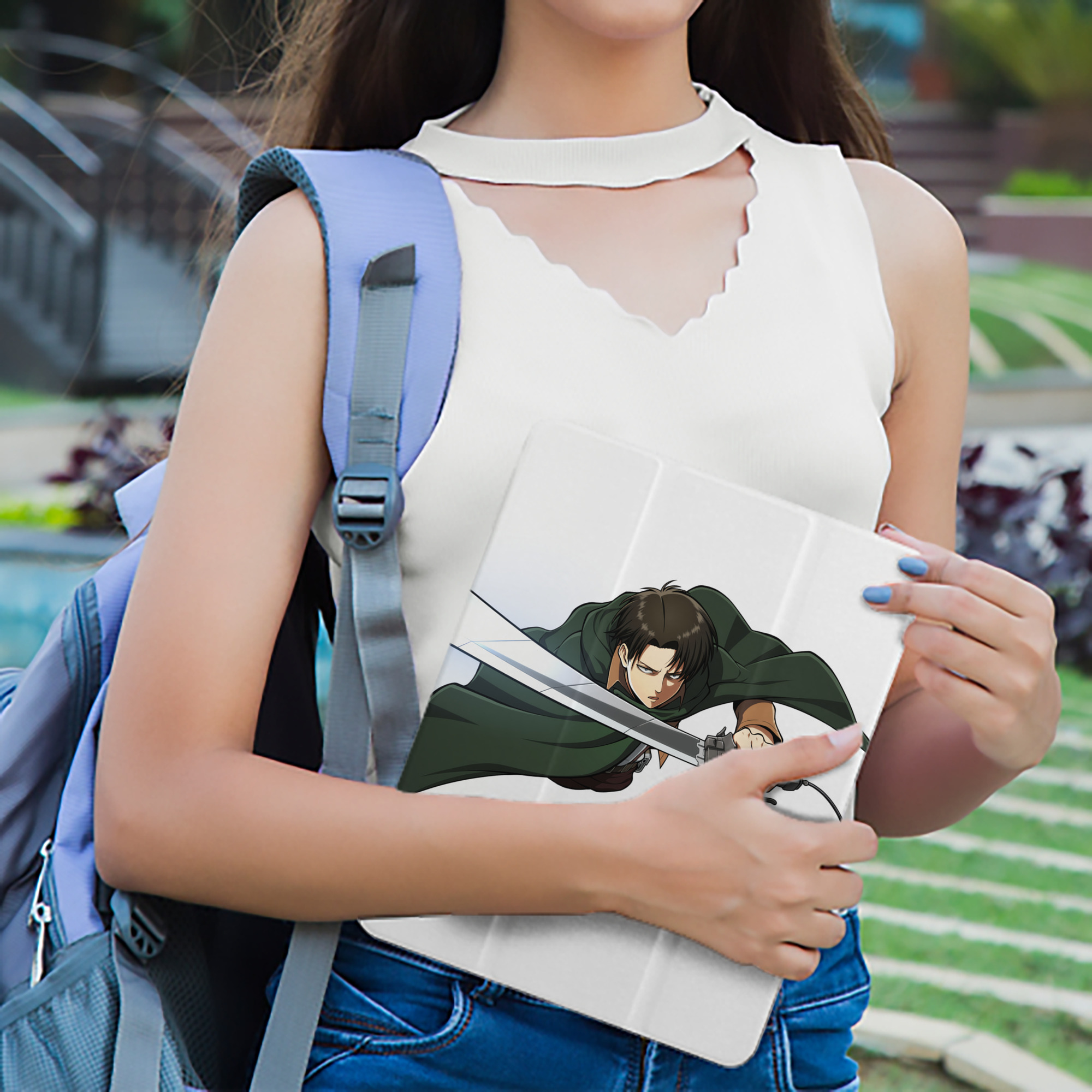 進撃の巨人 リヴァイ·アッカーマン Attack on Titan Levi Ackerman IPad ケース ペン収納付き 三つ折りスタンド PUレザー×シリコン 対応機種9.5/10.5/10.9インチ