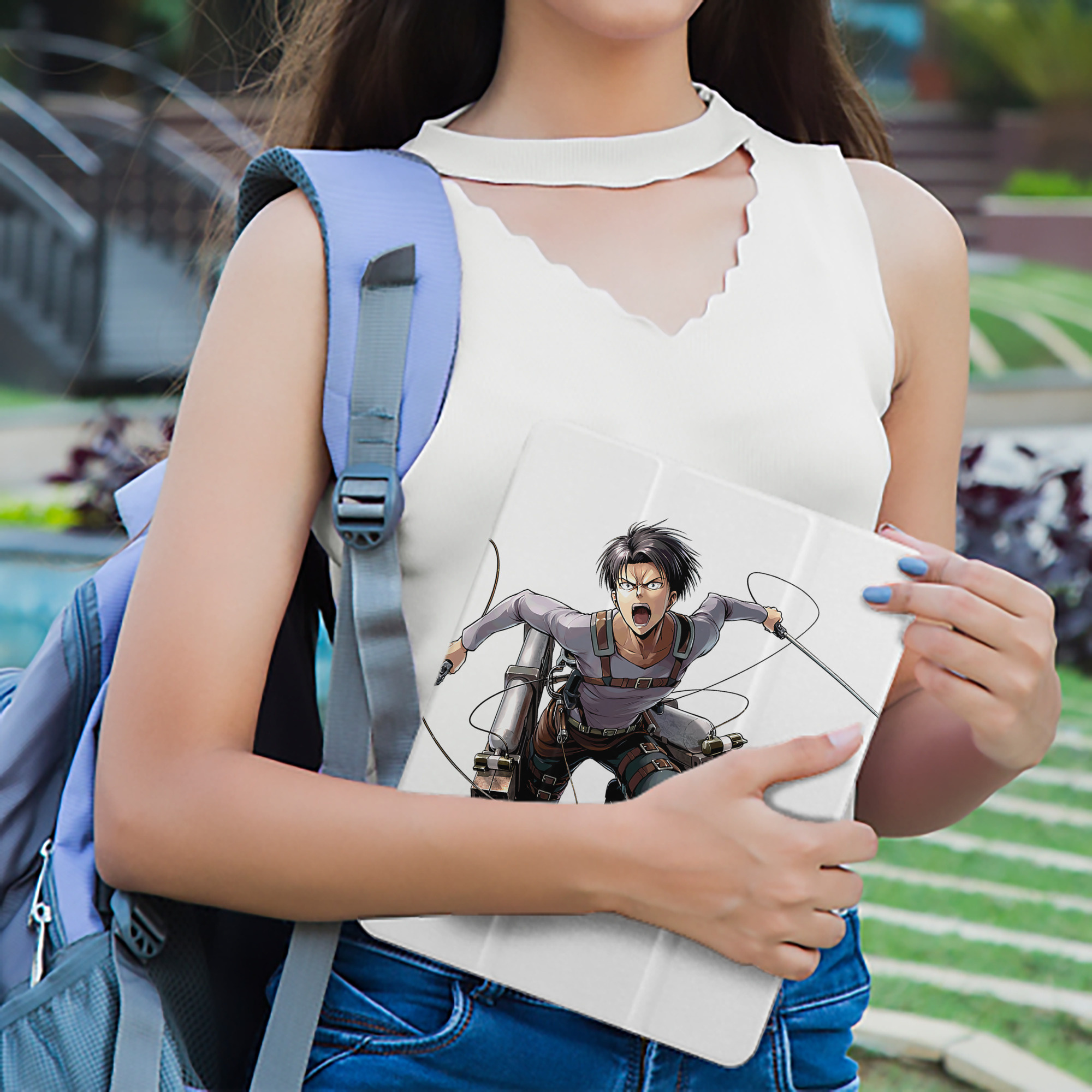 進撃の巨人 リヴァイ·アッカーマン Attack on Titan Levi Ackerman IPad ケース ペン収納付き 三つ折りスタンド PUレザー×シリコン 対応機種9.5/10.5/10.9インチ