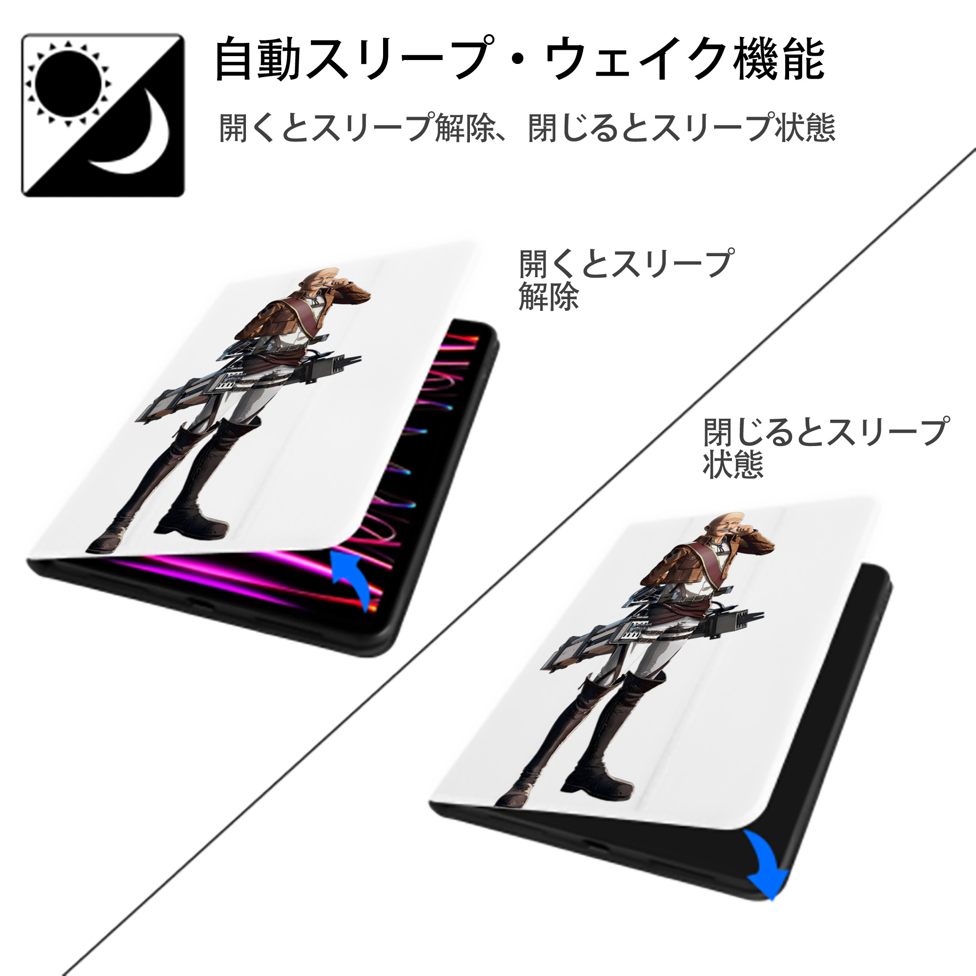 進撃の巨人 ドット·ピクシス Attack on Titan Dot Pixis IPad ケース ペン収納付き 三つ折りスタンド PUレザー×シリコン 対応機種9.5/10.5/10.9インチ