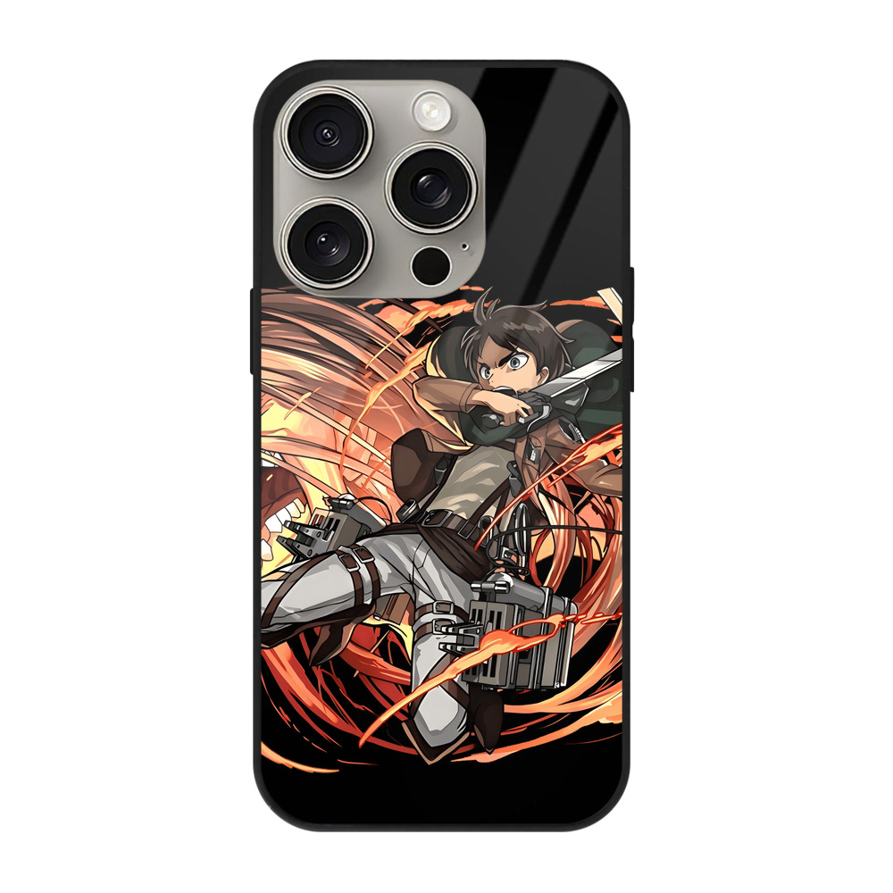 （画像用） 進撃の巨人 エレン･イェーガー Attack on Titan Eren Jäger 【iPhone15Pro対応】スマホケース 耐衝撃＆黄変防止 背面ガラス