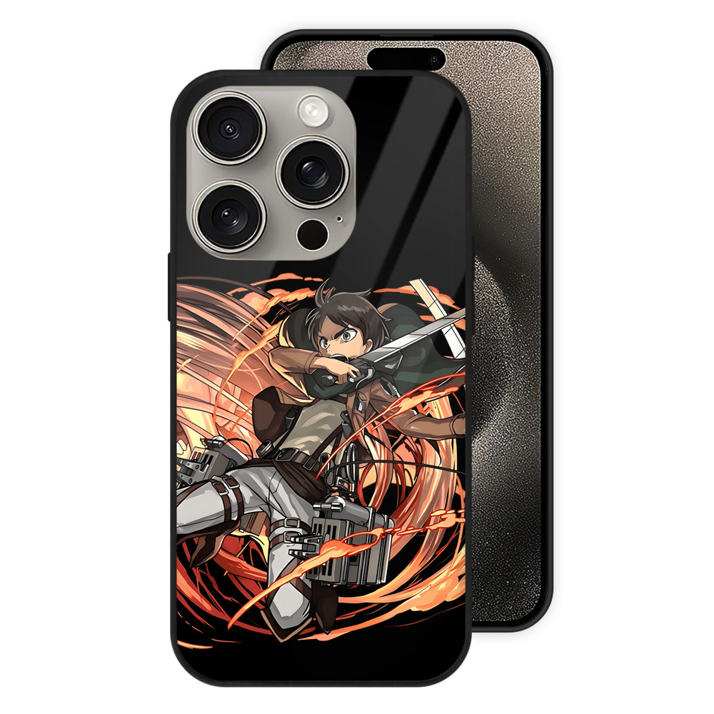 （画像用） 進撃の巨人 エレン･イェーガー Attack on Titan Eren Jäger 【iPhone15Pro対応】スマホケース 耐衝撃＆黄変防止 背面ガラス