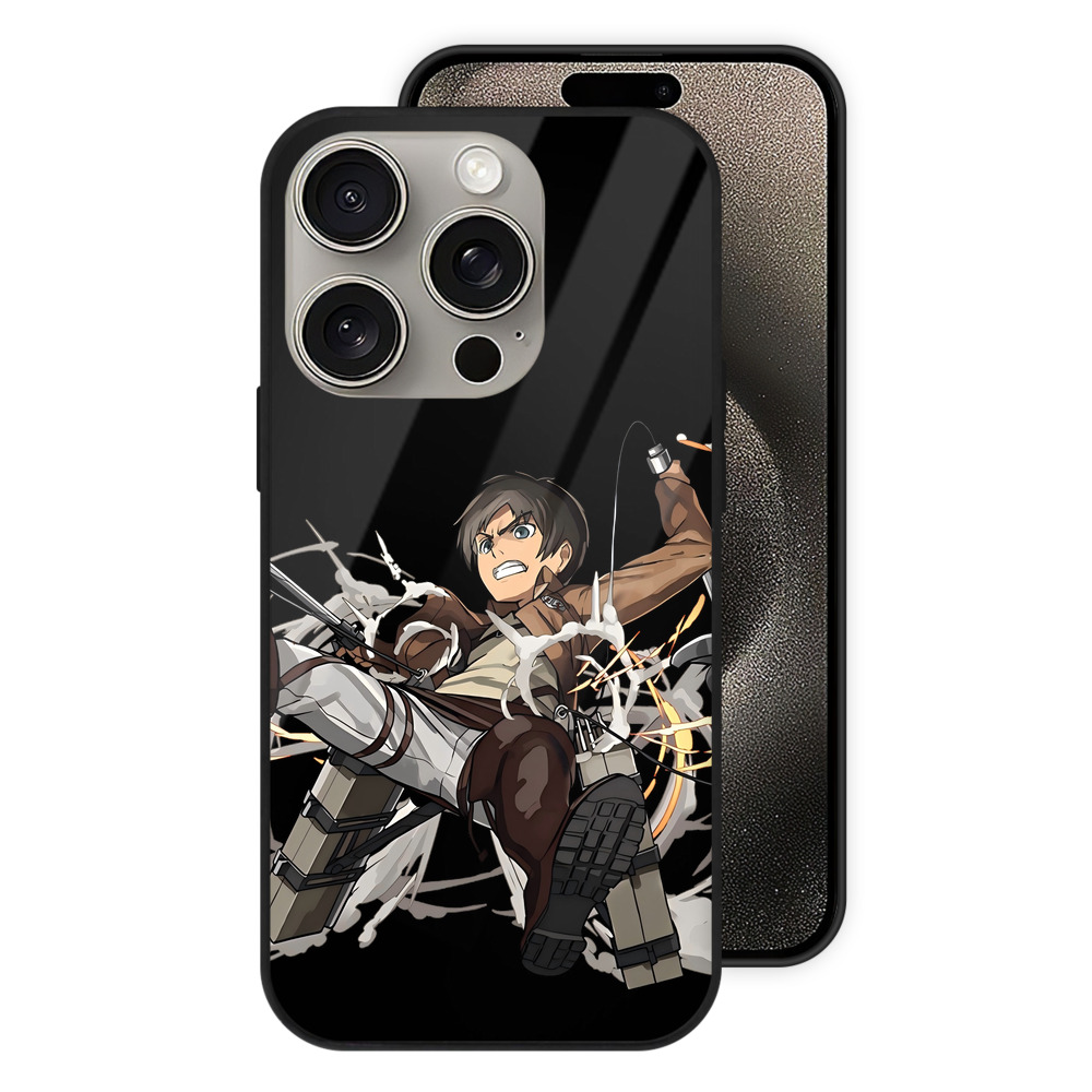 （画像用） 進撃の巨人 エレン･イェーガー Attack on Titan Eren Jäger 【iPhone15Pro対応】スマホケース 耐衝撃＆黄変防止 背面ガラス