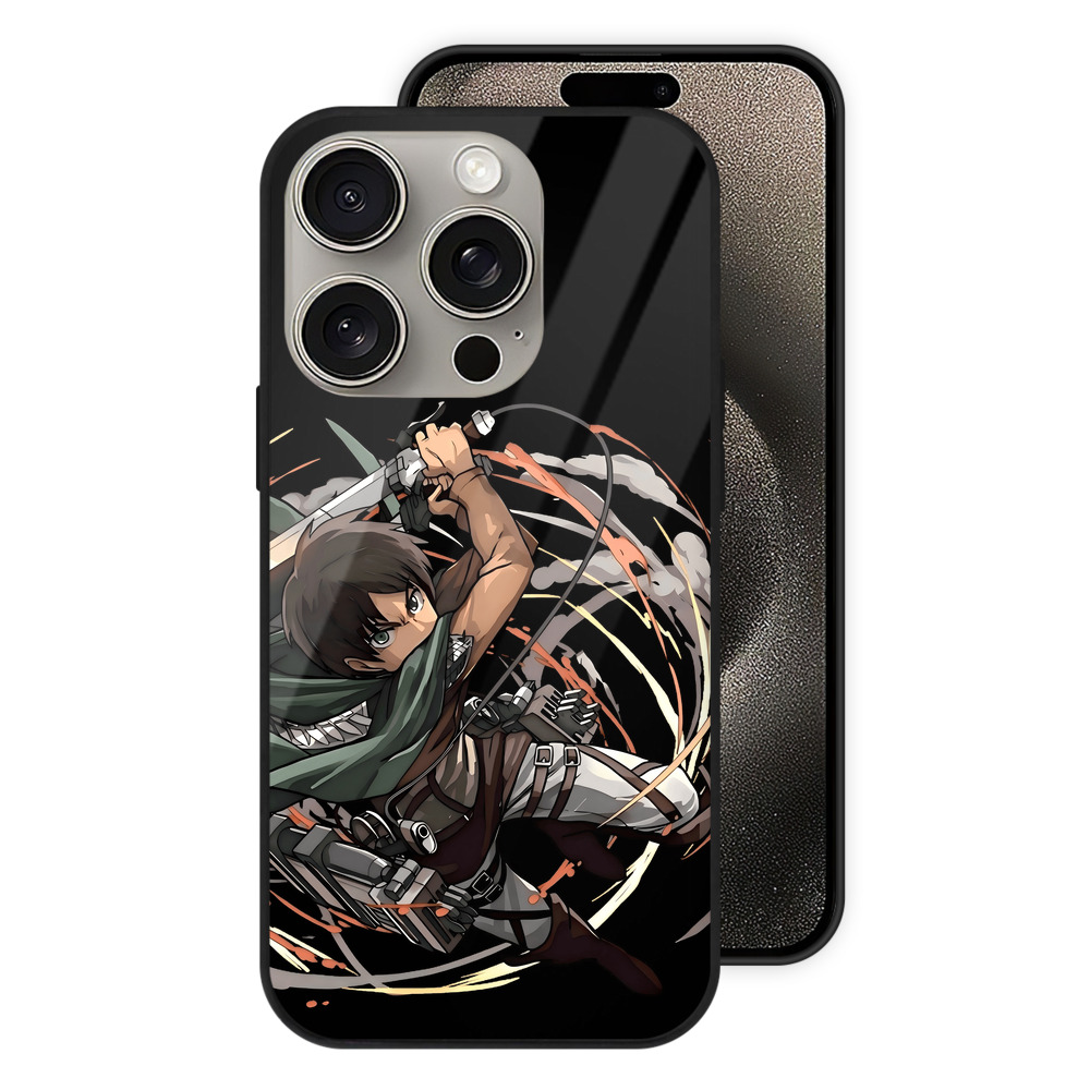 （画像用） 進撃の巨人 エレン･イェーガー Attack on Titan Eren Jäger 【iPhone15Pro対応】スマホケース 耐衝撃＆黄変防止 背面ガラス