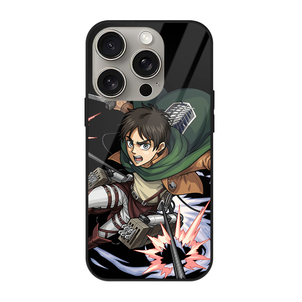 （画像用） 進撃の巨人 エレン･イェーガー Attack on Titan Eren Jäger 【iPhone15Pro対応】スマホケース 耐衝撃＆黄変防止 背面ガラス