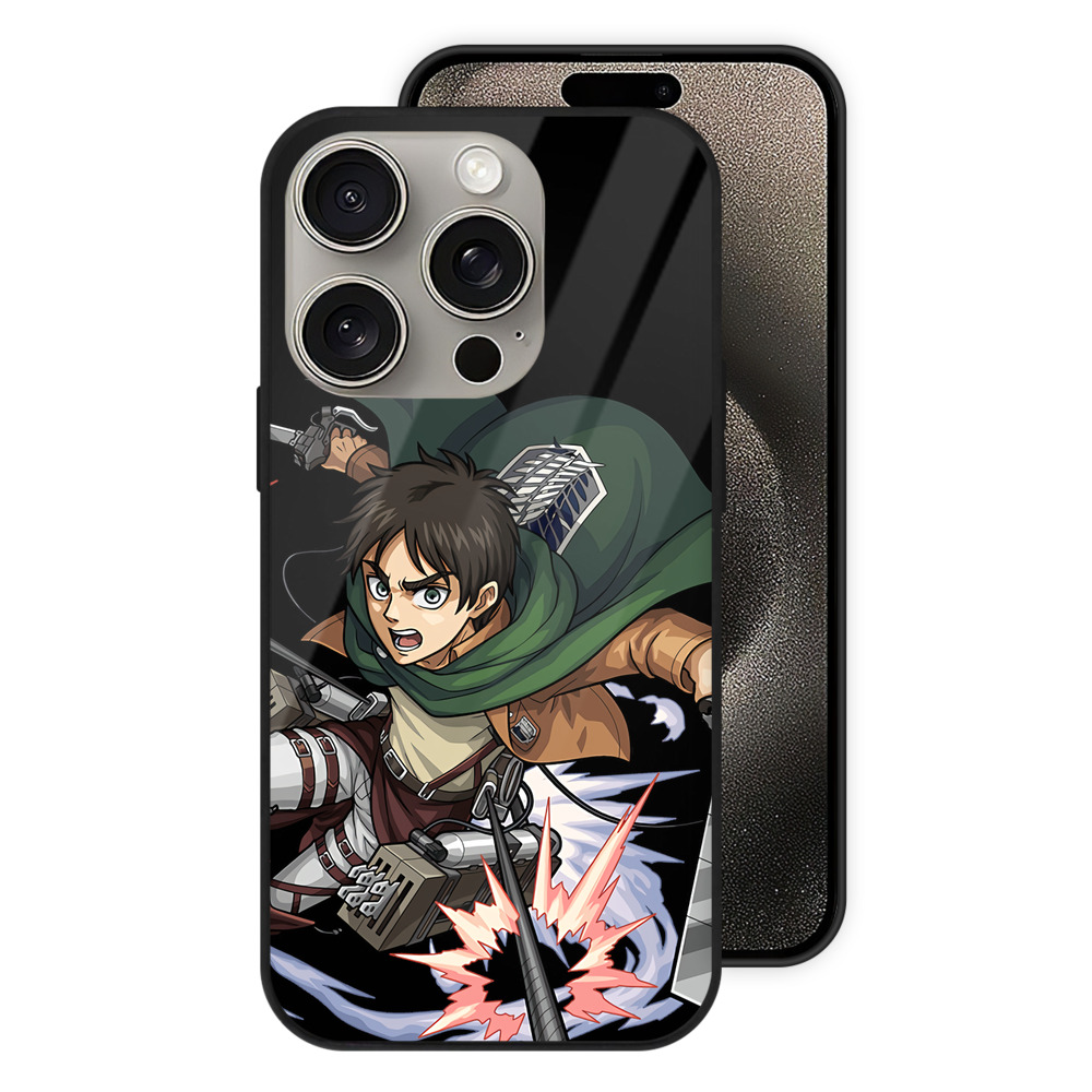 （画像用） 進撃の巨人 エレン･イェーガー Attack on Titan Eren Jäger 【iPhone15Pro対応】スマホケース 耐衝撃＆黄変防止 背面ガラス