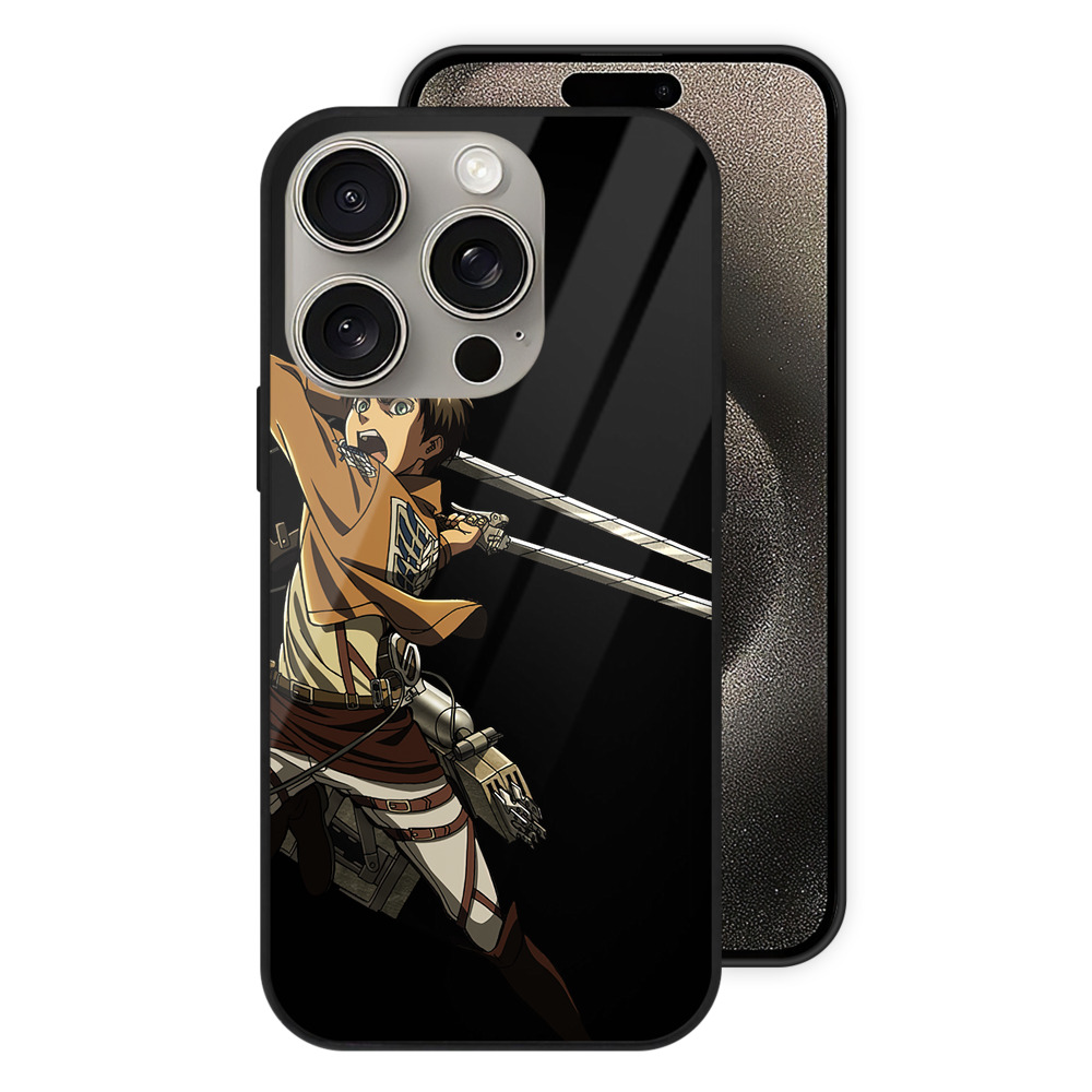 （画像用） 進撃の巨人 エレン･イェーガー Attack on Titan Eren Jäger 【iPhone15Pro対応】スマホケース 耐衝撃＆黄変防止 背面ガラス