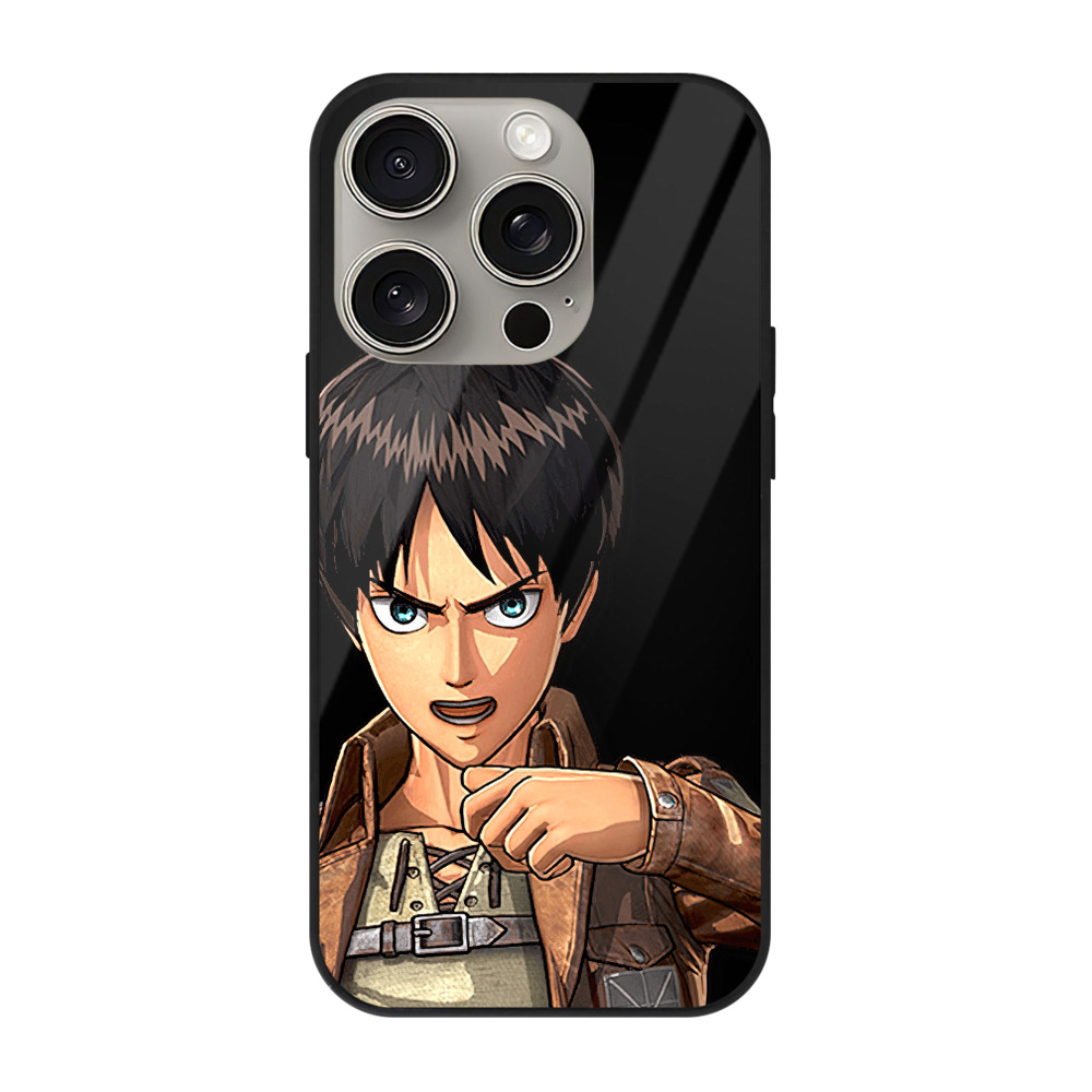 （画像用） 進撃の巨人 エレン･イェーガー Attack on Titan Eren Jäger 【iPhone15Pro対応】スマホケース 耐衝撃＆黄変防止 背面ガラス