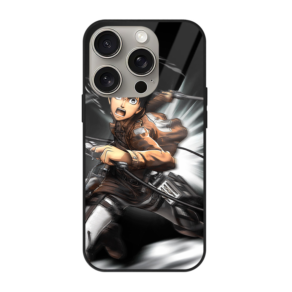 （画像用） 進撃の巨人 エレン･イェーガー Attack on Titan Eren Jäger 【iPhone15Pro対応】スマホケース 耐衝撃＆黄変防止 背面ガラス