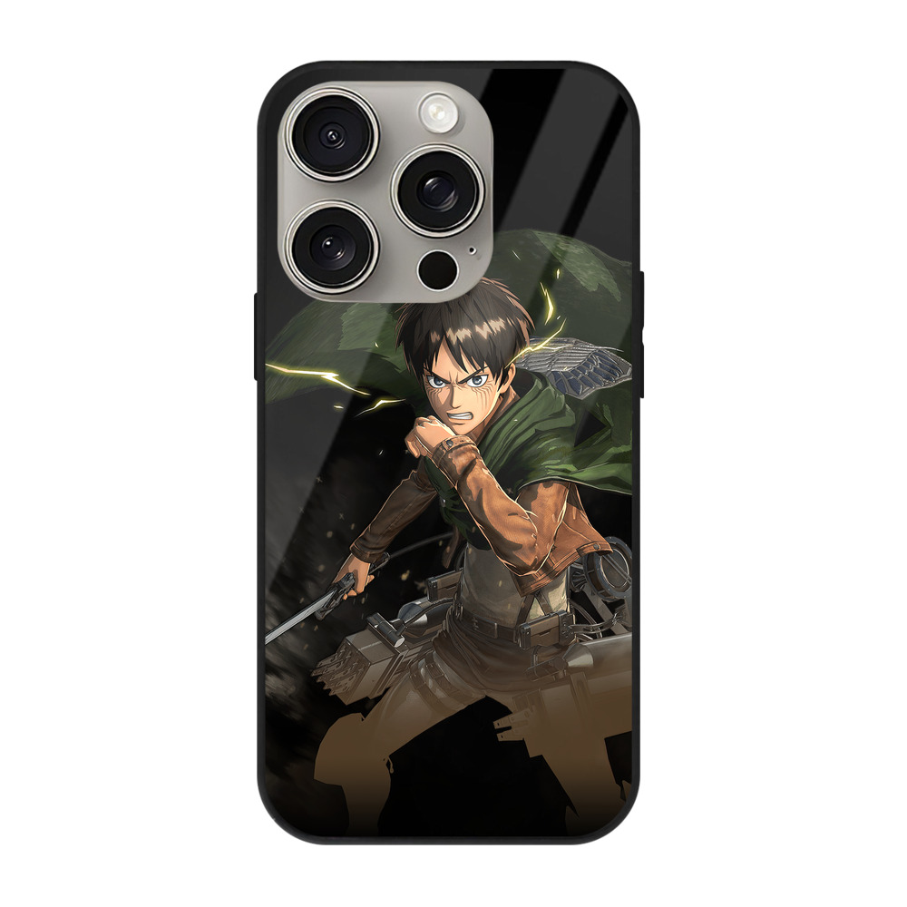 （画像用） 進撃の巨人 エレン･イェーガー Attack on Titan Eren Jäger 【iPhone15Pro対応】スマホケース 耐衝撃＆黄変防止 背面ガラス
