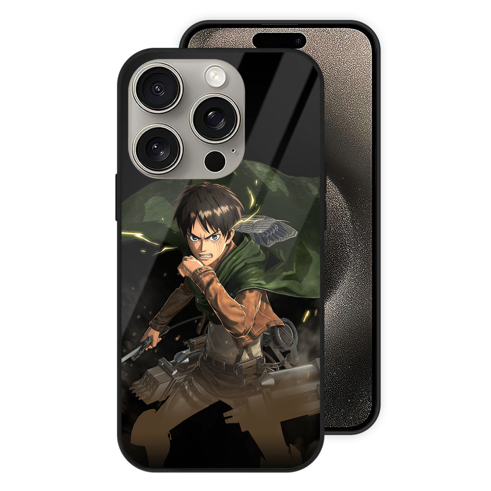 （画像用） 進撃の巨人 エレン･イェーガー Attack on Titan Eren Jäger 【iPhone15Pro対応】スマホケース 耐衝撃＆黄変防止 背面ガラス
