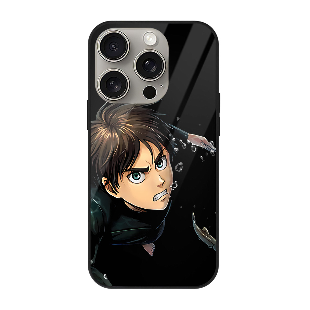 （画像用） 進撃の巨人 エレン･イェーガー Attack on Titan Eren Jäger 【iPhone15Pro対応】スマホケース 耐衝撃＆黄変防止 背面ガラス