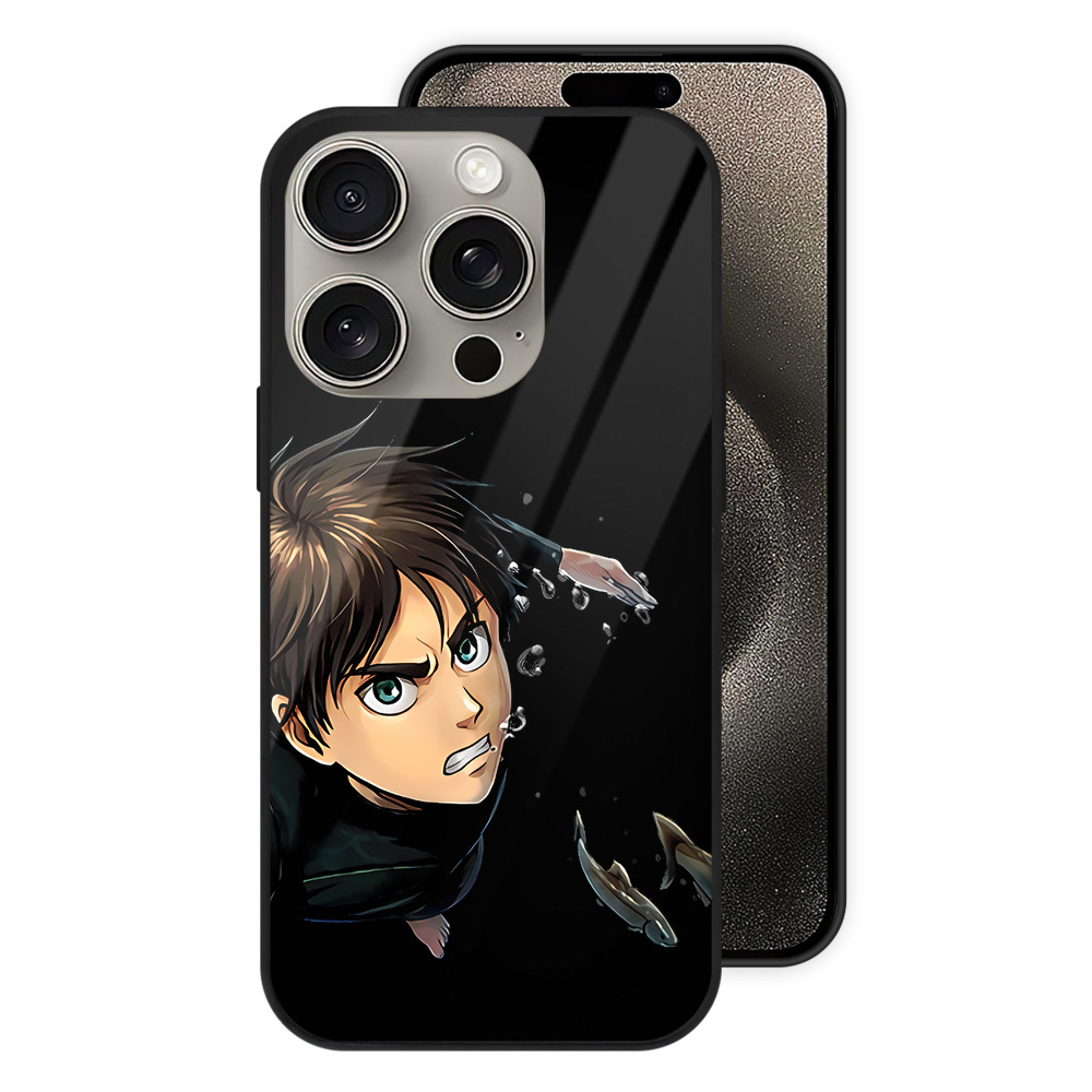 （画像用） 進撃の巨人 エレン･イェーガー Attack on Titan Eren Jäger 【iPhone15Pro対応】スマホケース 耐衝撃＆黄変防止 背面ガラス