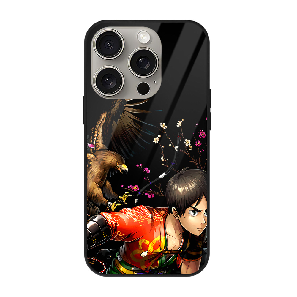 （画像用） 進撃の巨人 エレン･イェーガー Attack on Titan Eren Jäger 【iPhone15Pro対応】スマホケース 耐衝撃＆黄変防止 背面ガラス