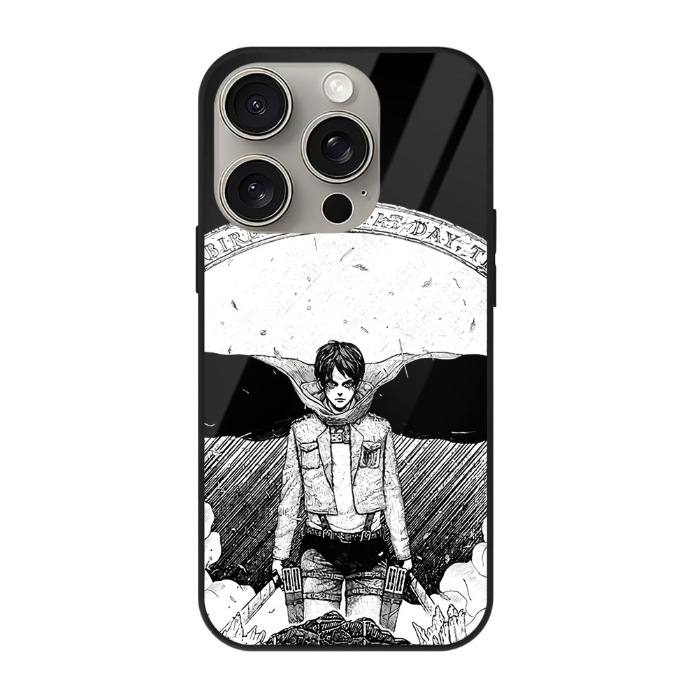 （画像用） 進撃の巨人 エレン･イェーガー Attack on Titan Eren Jäger 【iPhone15Pro対応】スマホケース 耐衝撃＆黄変防止 背面ガラス