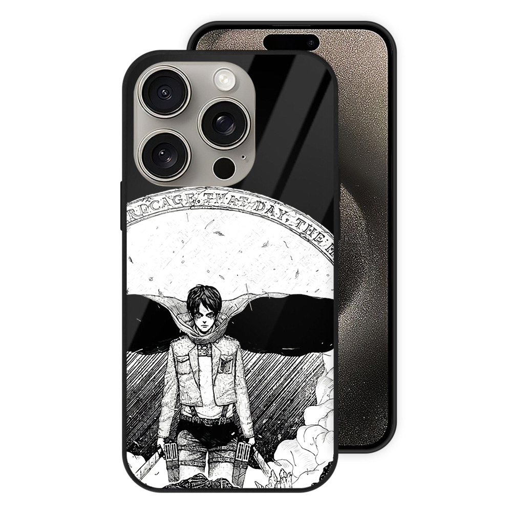 （画像用） 進撃の巨人 エレン･イェーガー Attack on Titan Eren Jäger 【iPhone15Pro対応】スマホケース 耐衝撃＆黄変防止 背面ガラス