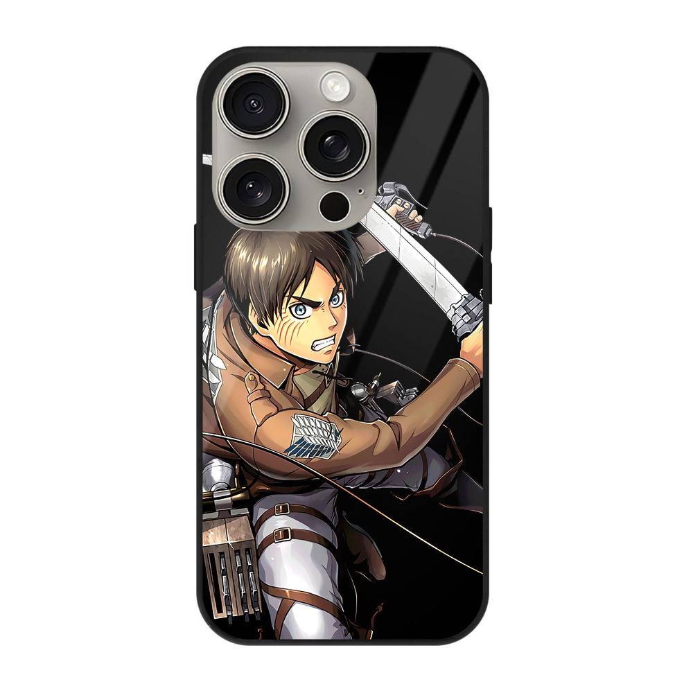 （画像用） 進撃の巨人 エレン･イェーガー Attack on Titan Eren Jäger 【iPhone15Pro対応】スマホケース 耐衝撃＆黄変防止 背面ガラス