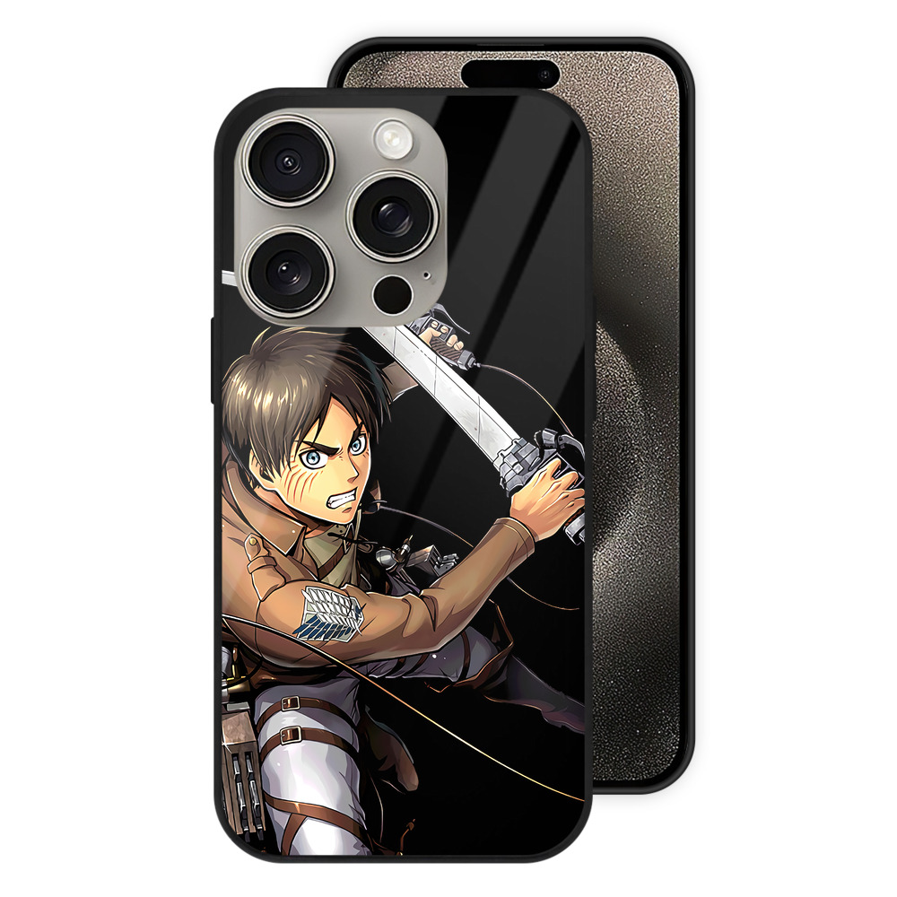 （画像用） 進撃の巨人 エレン･イェーガー Attack on Titan Eren Jäger 【iPhone15Pro対応】スマホケース 耐衝撃＆黄変防止 背面ガラス