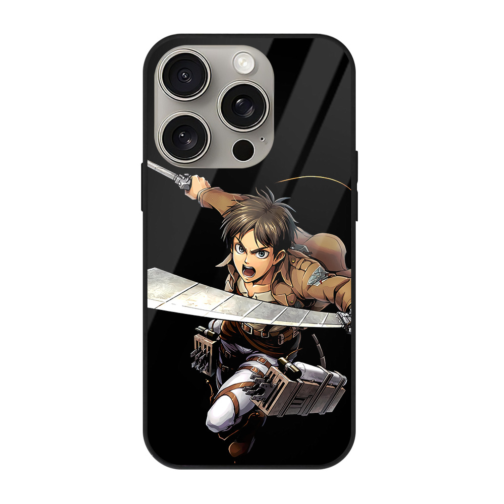 （画像用） 進撃の巨人 エレン･イェーガー Attack on Titan Eren Jäger 【iPhone15Pro対応】スマホケース 耐衝撃＆黄変防止 背面ガラス