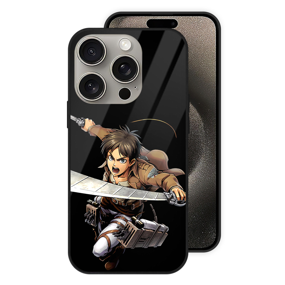 （画像用） 進撃の巨人 エレン･イェーガー Attack on Titan Eren Jäger 【iPhone15Pro対応】スマホケース 耐衝撃＆黄変防止 背面ガラス