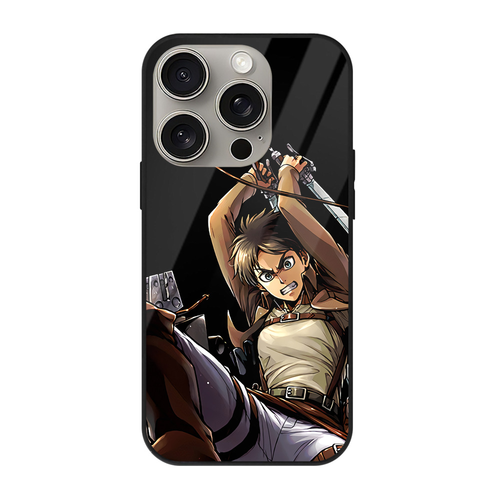 （画像用） 進撃の巨人 エレン･イェーガー Attack on Titan Eren Jäger 【iPhone15Pro対応】スマホケース 耐衝撃＆黄変防止 背面ガラス