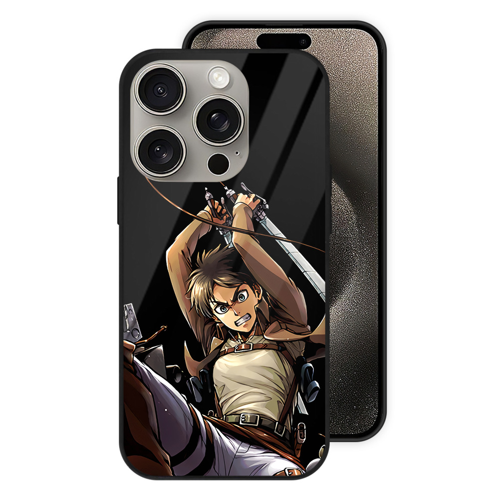 （画像用） 進撃の巨人 エレン･イェーガー Attack on Titan Eren Jäger 【iPhone15Pro対応】スマホケース 耐衝撃＆黄変防止 背面ガラス