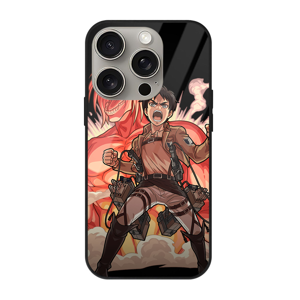 （画像用） 進撃の巨人 エレン･イェーガー Attack on Titan Eren Jäger 【iPhone15Pro対応】スマホケース 耐衝撃＆黄変防止 背面ガラス