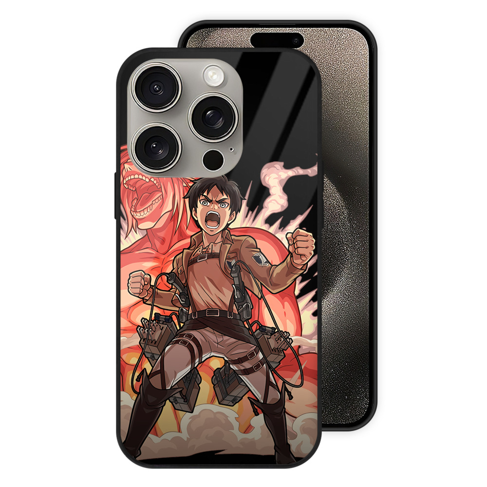 （画像用） 進撃の巨人 エレン･イェーガー Attack on Titan Eren Jäger 【iPhone15Pro対応】スマホケース 耐衝撃＆黄変防止 背面ガラス