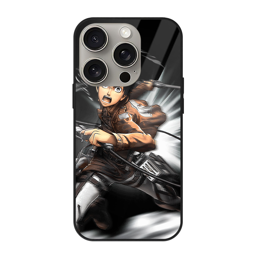（画像用） 進撃の巨人 エレン･イェーガー Attack on Titan Eren Jäger 【iPhone15Pro対応】スマホケース 耐衝撃＆黄変防止 背面ガラス