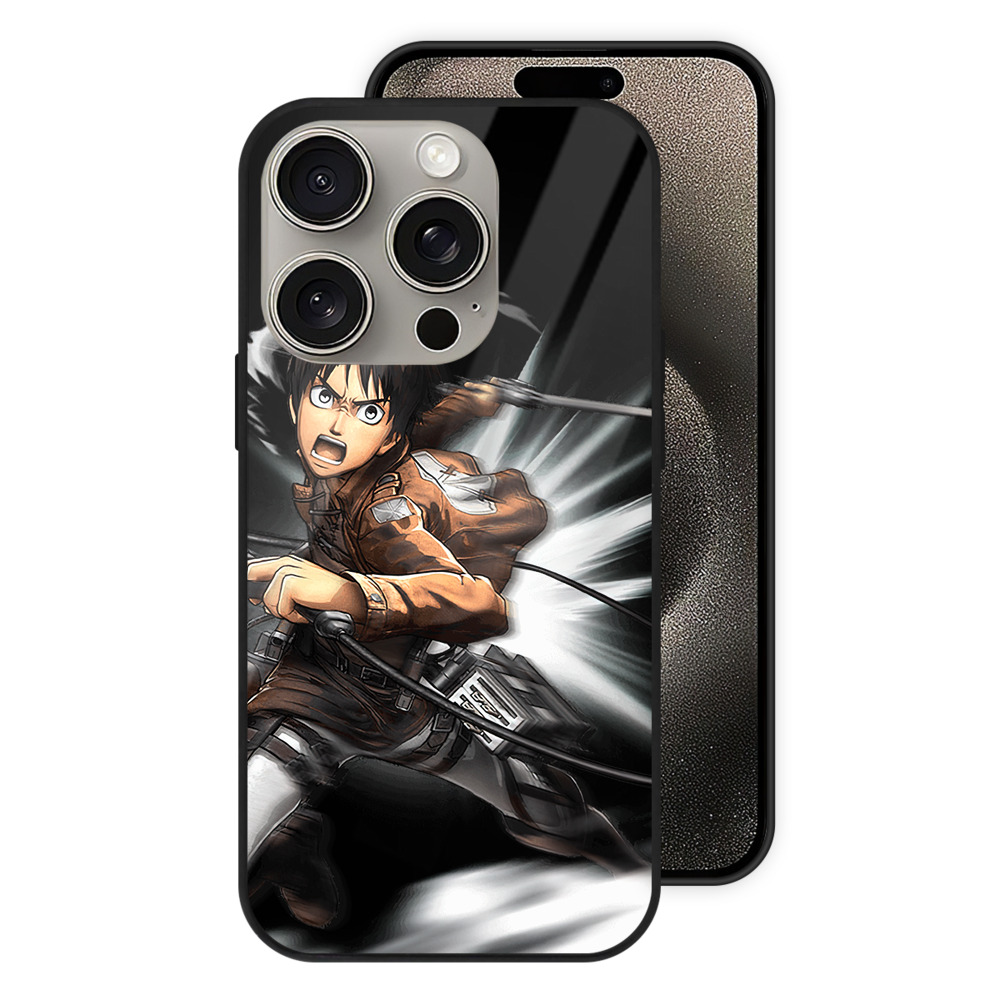 （画像用） 進撃の巨人 エレン･イェーガー Attack on Titan Eren Jäger 【iPhone15Pro対応】スマホケース 耐衝撃＆黄変防止 背面ガラス