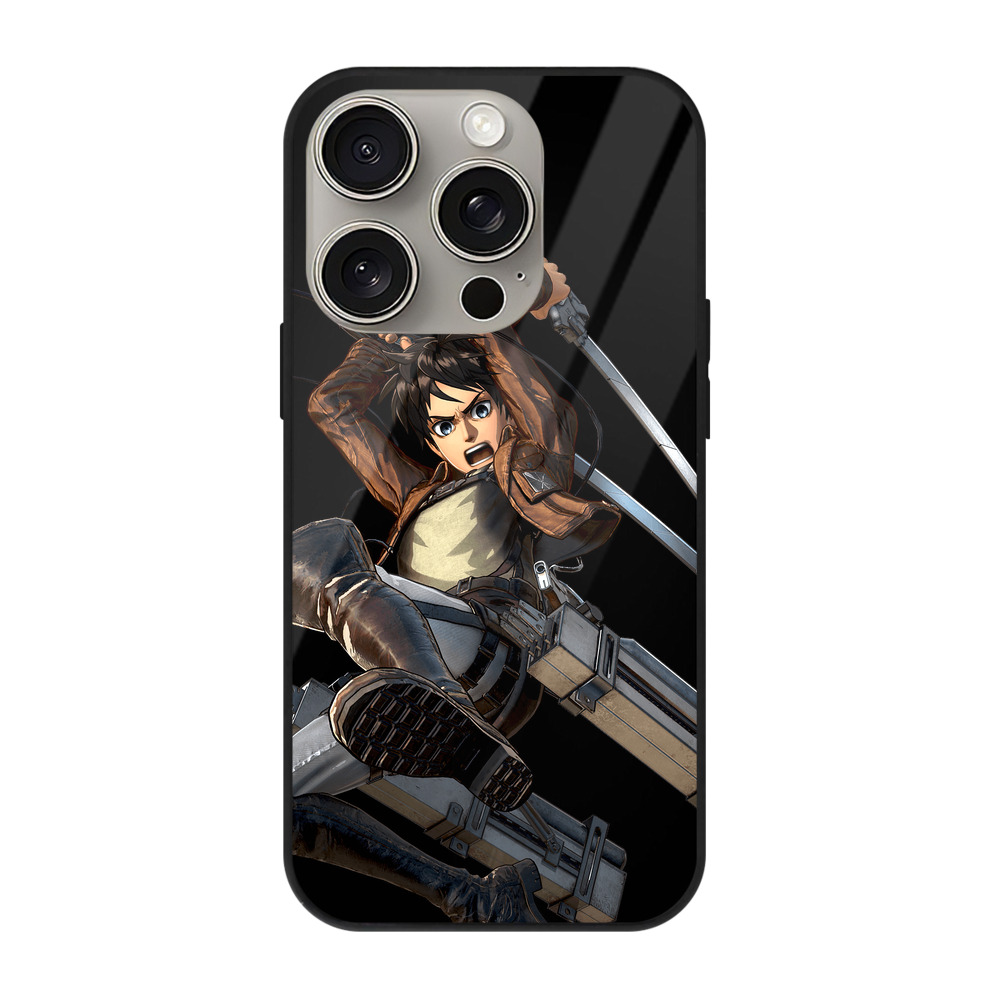 （画像用） 進撃の巨人 エレン･イェーガー Attack on Titan Eren Jäger 【iPhone15Pro対応】スマホケース 耐衝撃＆黄変防止 背面ガラス